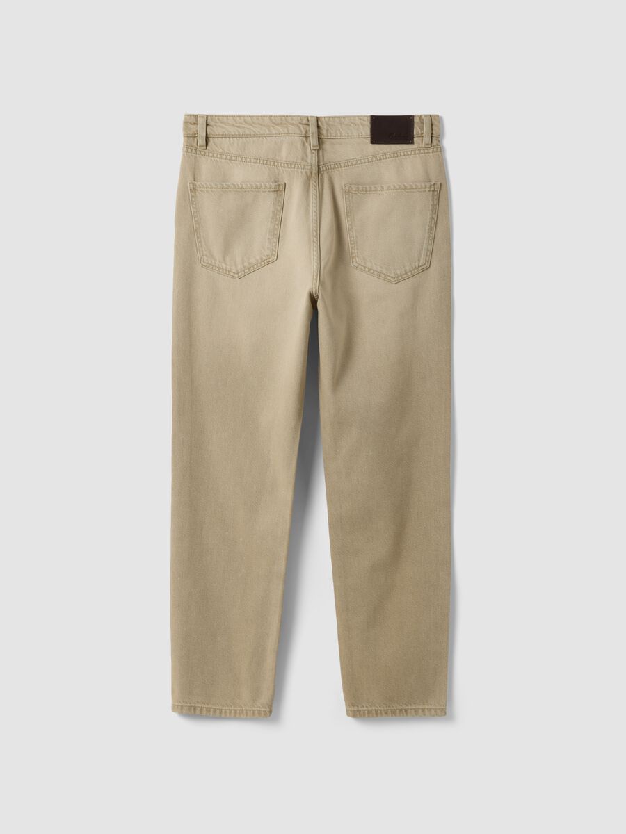 Beige cotton-lyocell blend regular tapered jeans_2