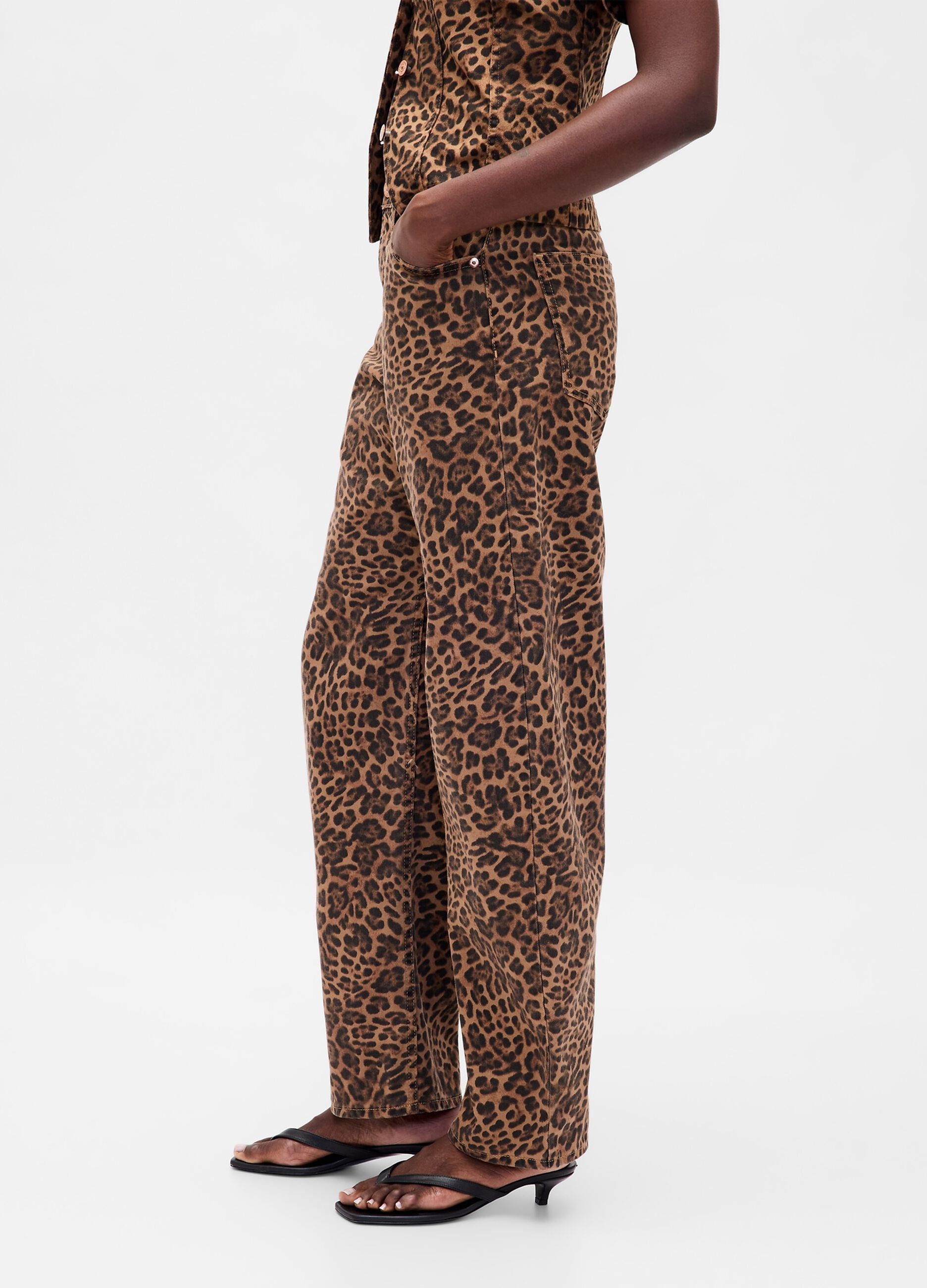 Brown Leopard Print Cotton Trousers