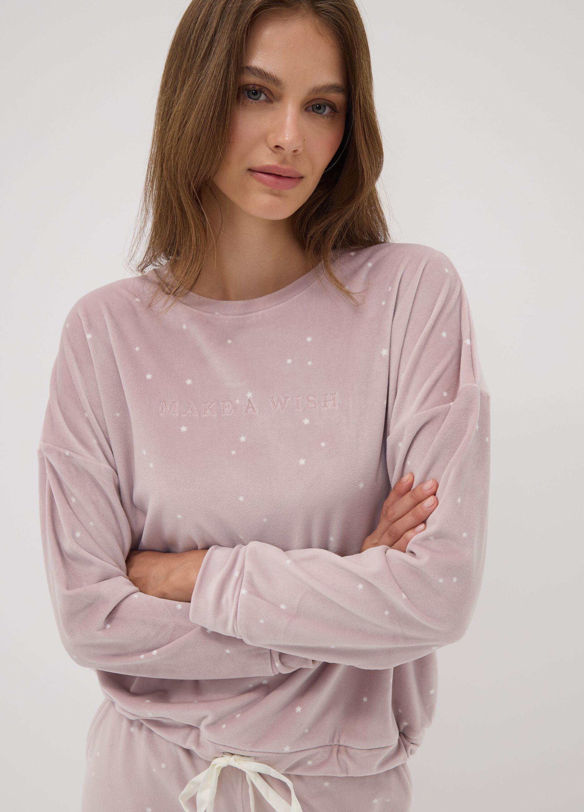 Purple stretch jersey pyjama sweatshirt with star print