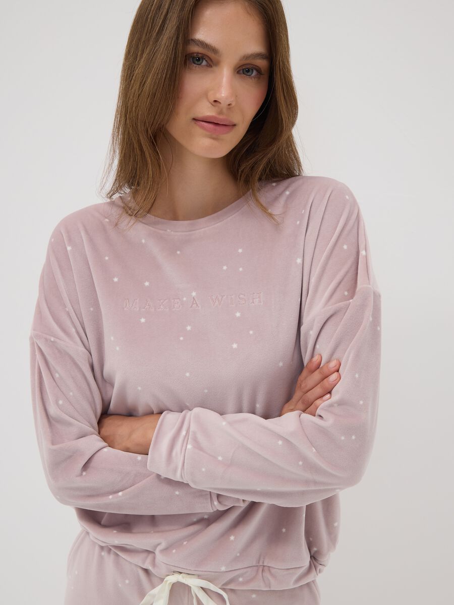 Purple stretch jersey pyjama sweatshirt with star print_1
