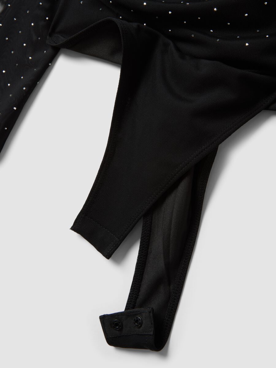 Black stretch-fabric bodysuit with crew neck_1