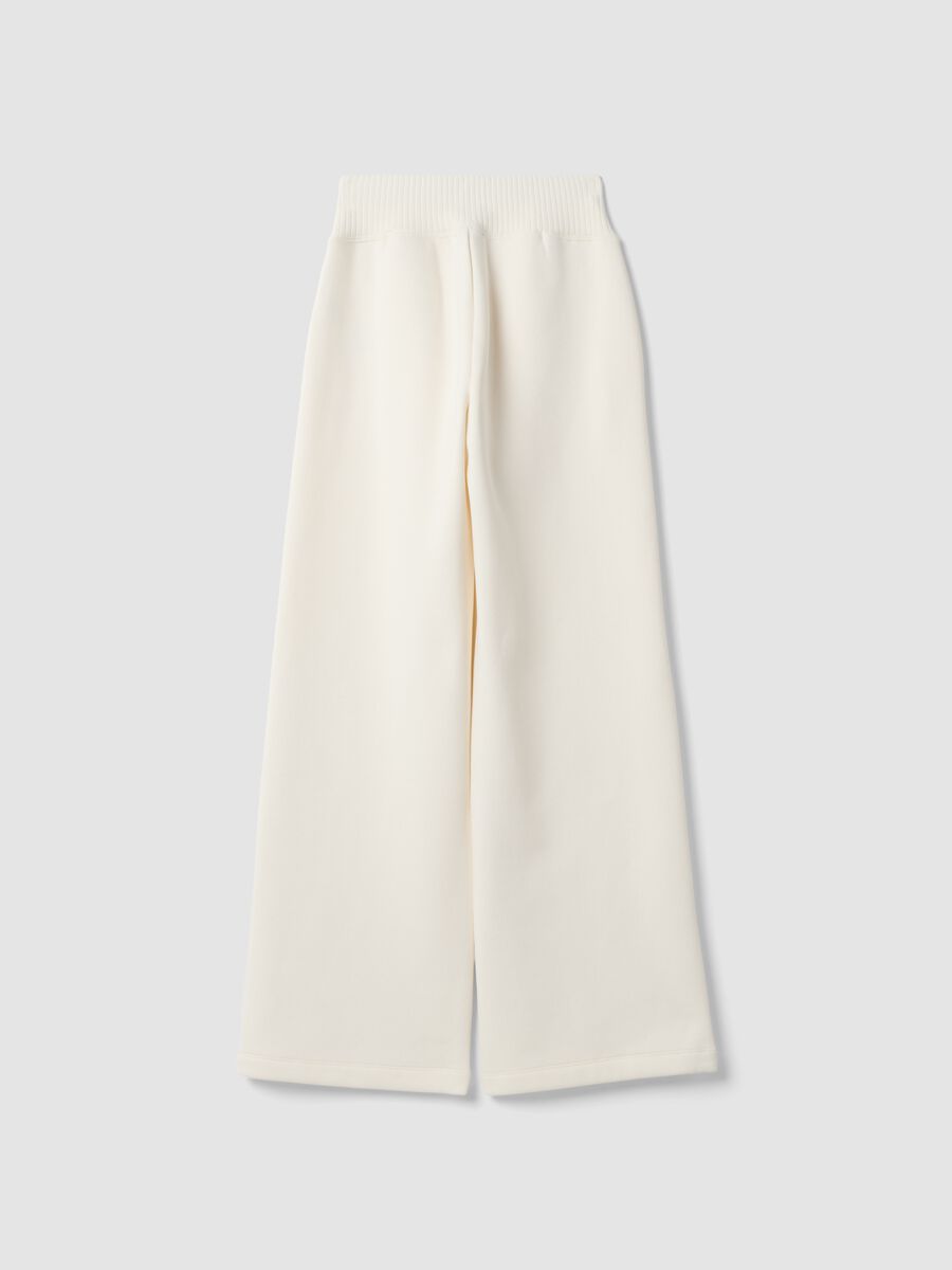 White cotton-blend fleece straight-leg trousers_2