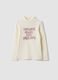 White pure organic cotton T-shirt with mock neck and animal print_0