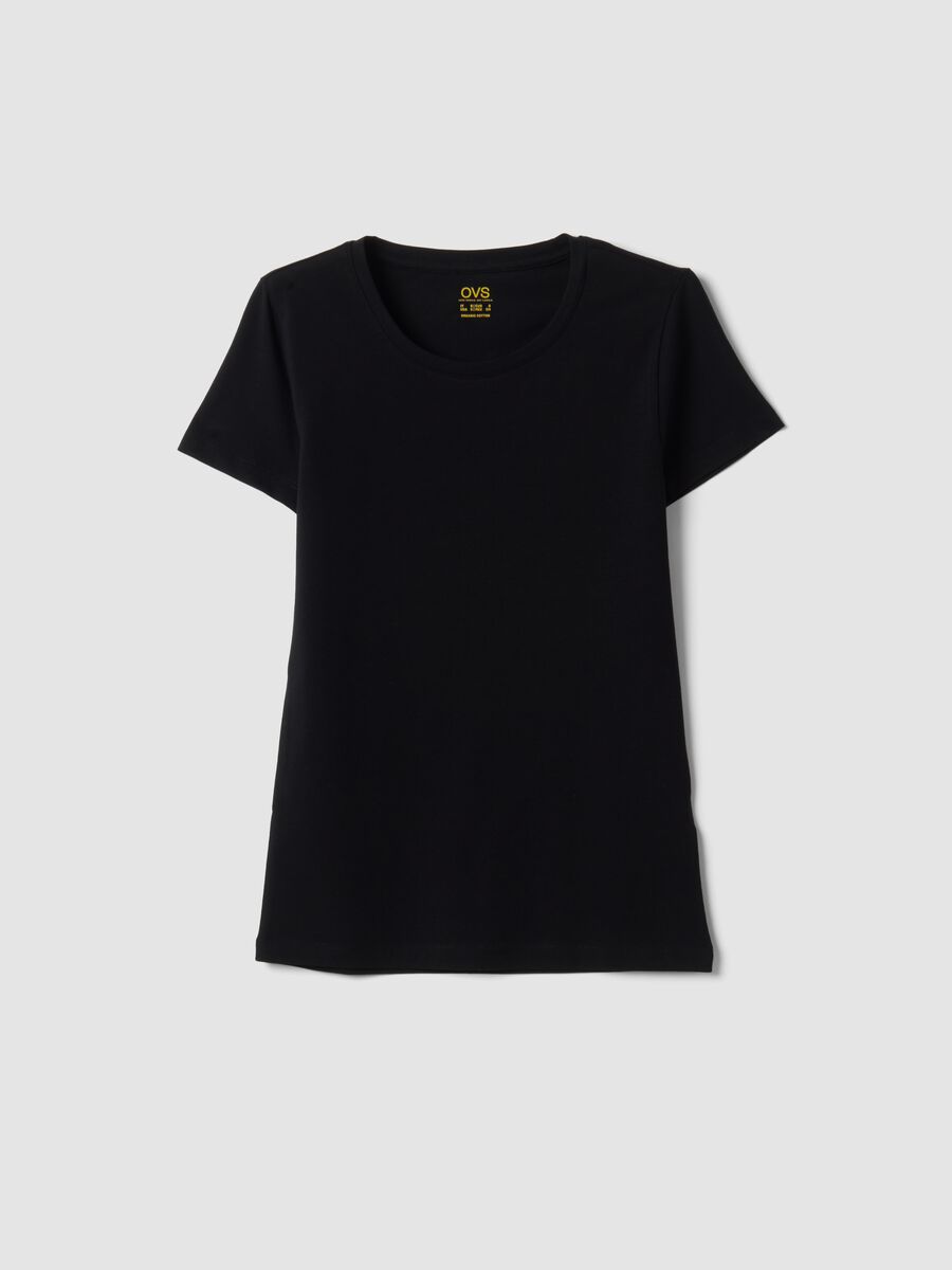 Black short-sleeved organic stretch cotton crew-neck T-shirt_4