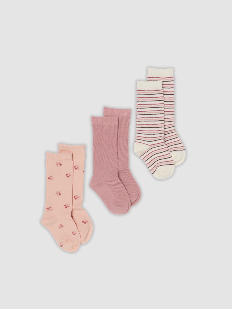 Tripack di calze lunghe rosa in cotone organico elasticizzato_0