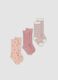 Tripack di calze lunghe rosa in cotone organico elasticizzato_0