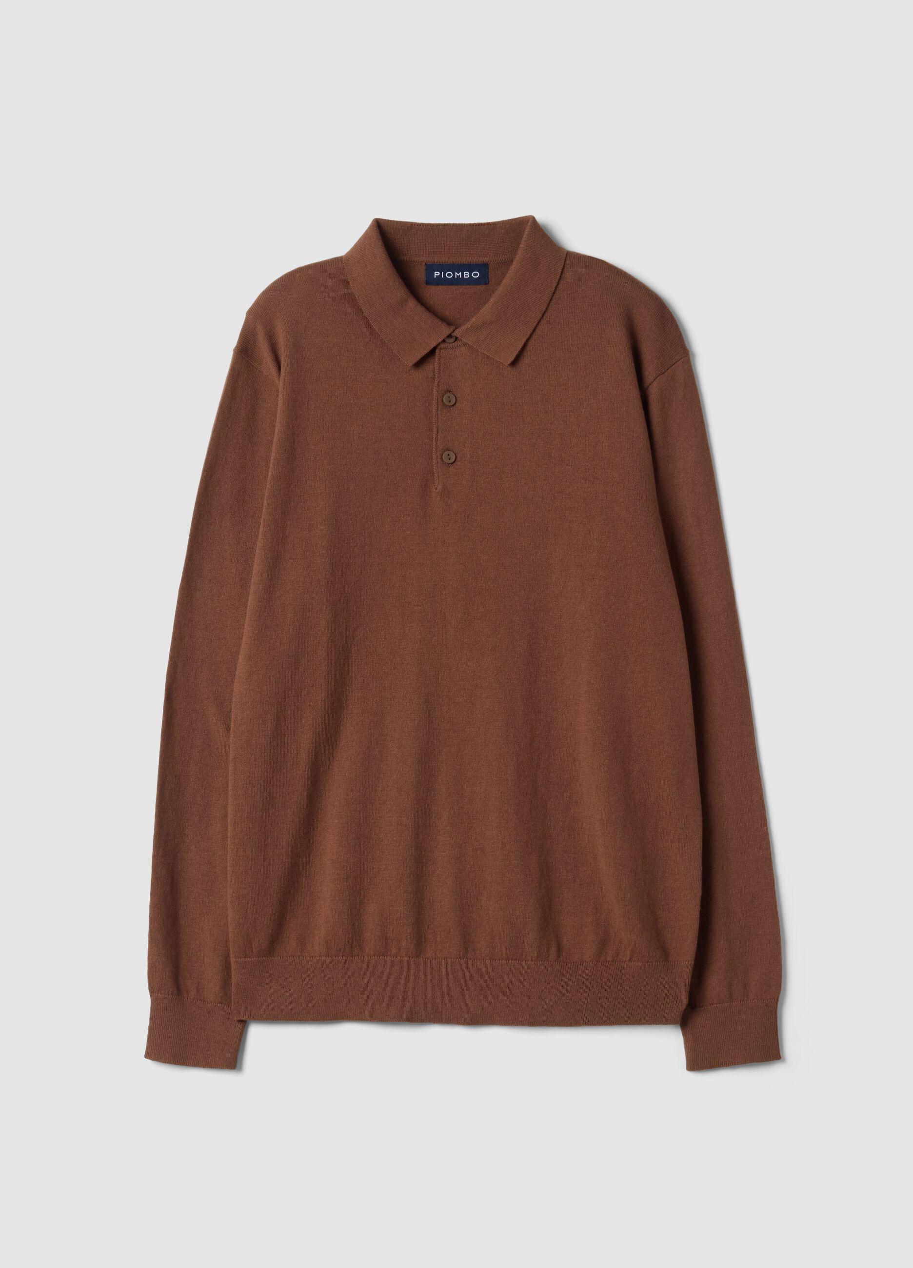Polo marrone in misto cotone e cashmere a maniche lunghe regular fit