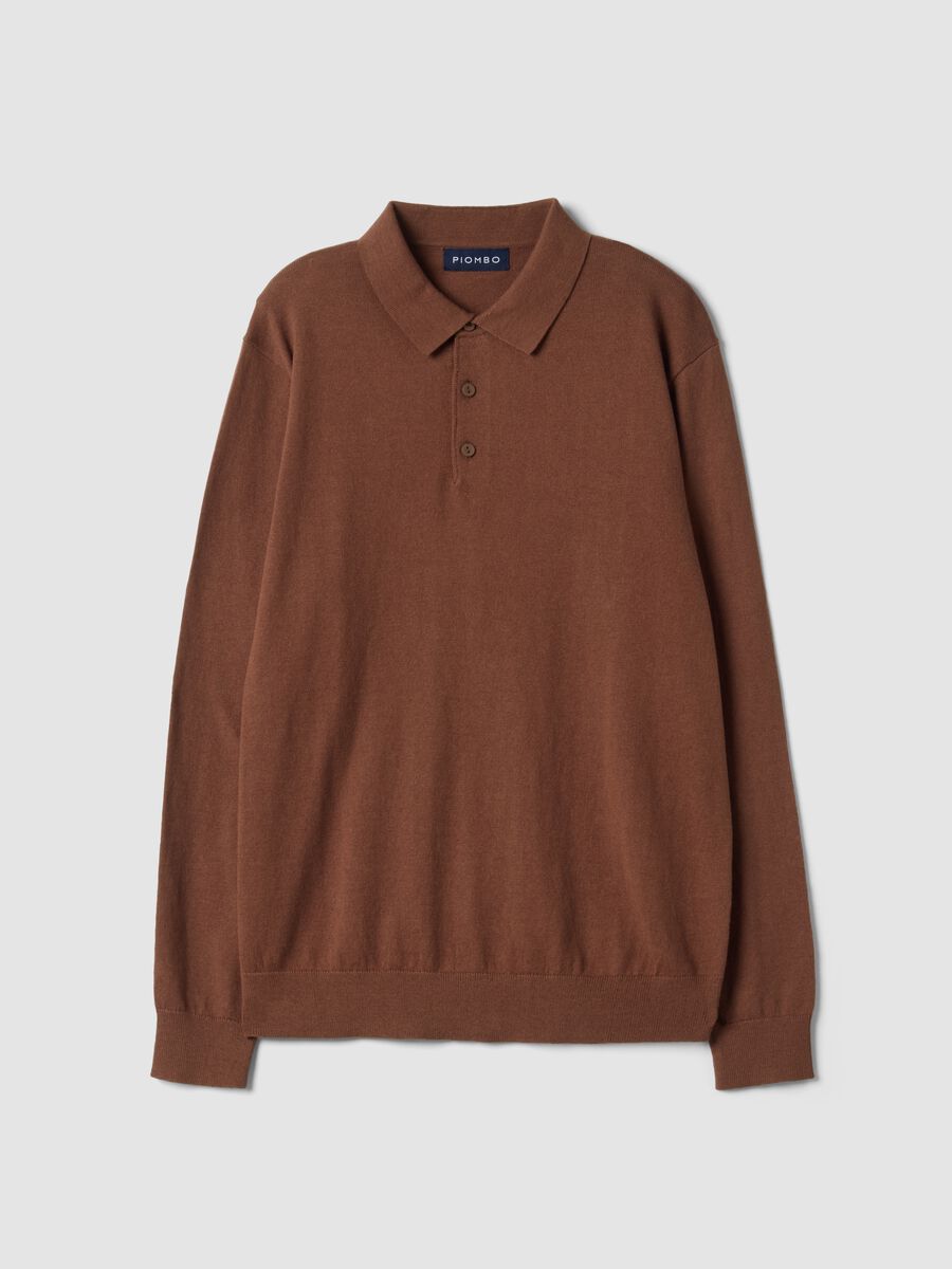 Brown long-sleeve regular-fit cotton and cashmere-blend polo shirt_0