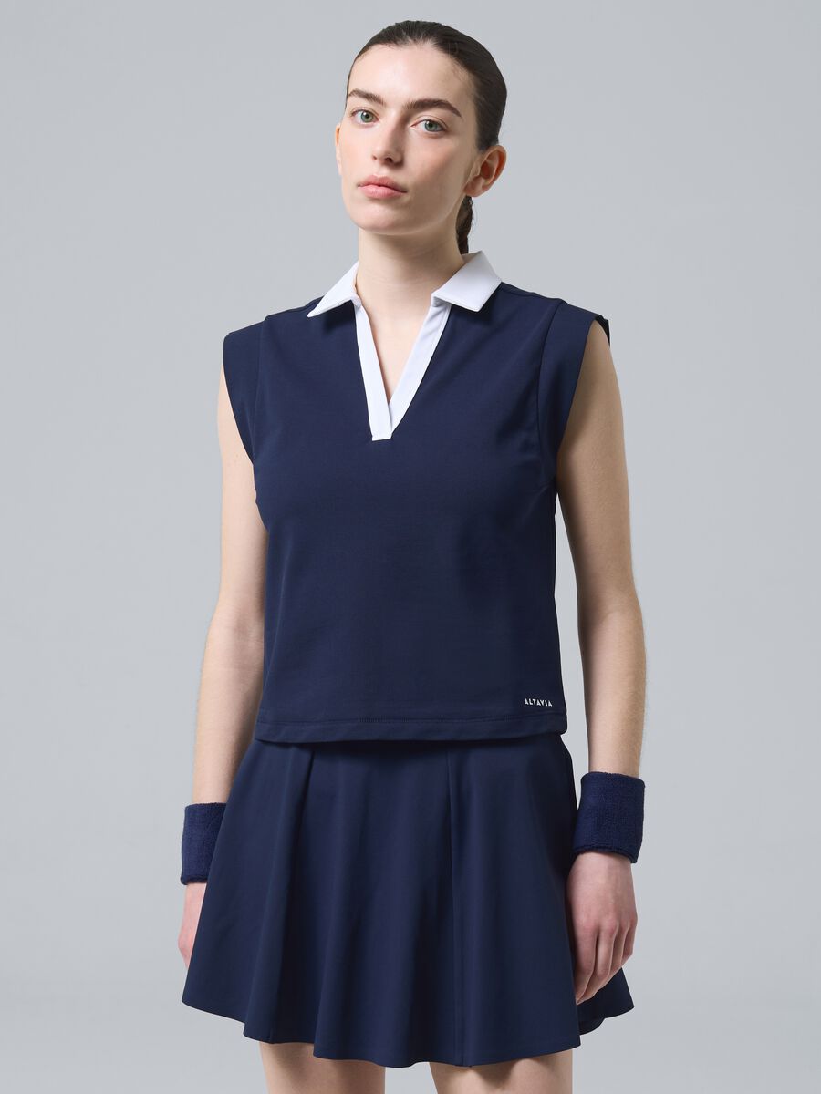 Blue sleeveless ALTAVIA COURT polo in stretch cotton with classic collar_1