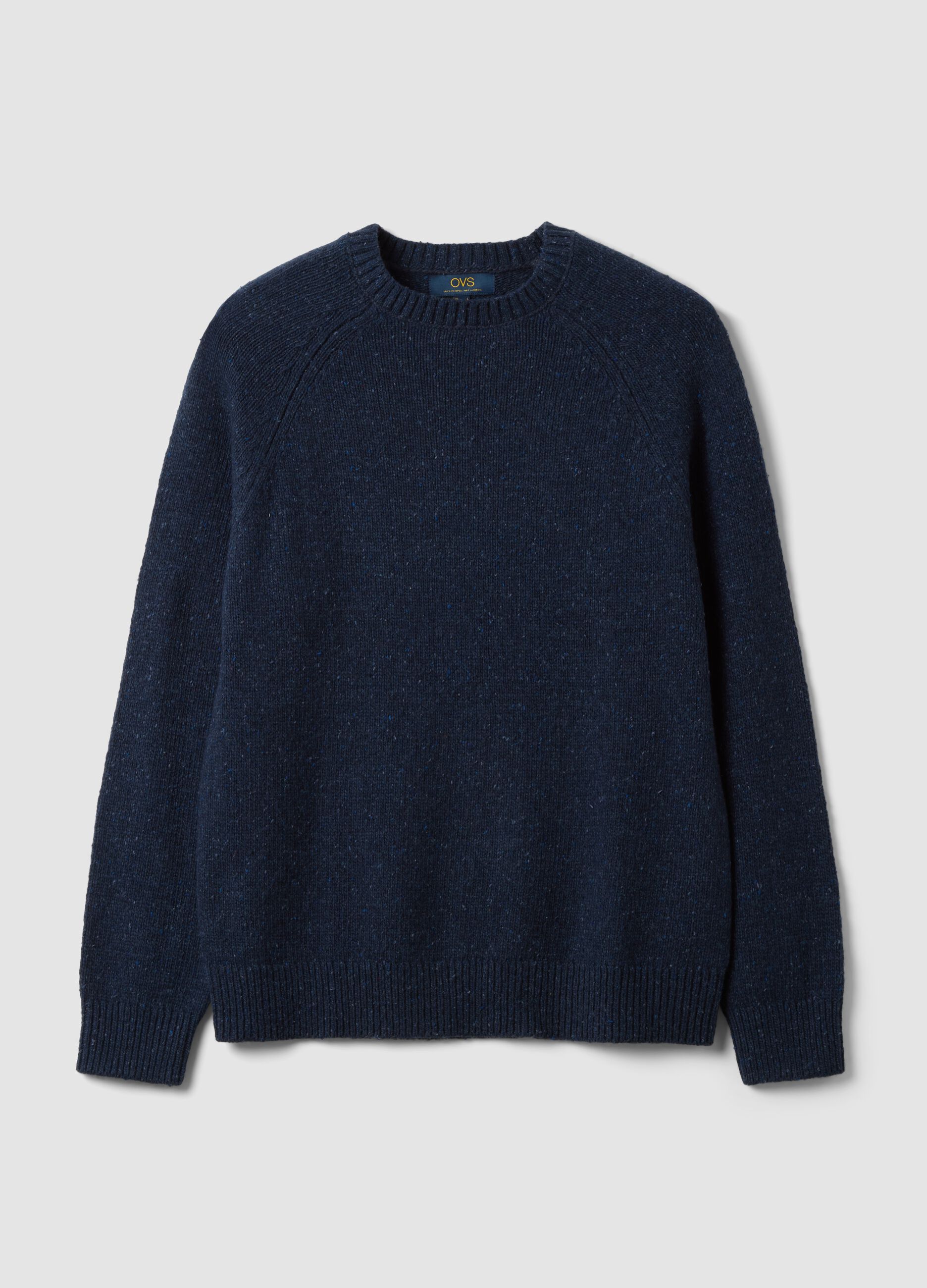 Blue crew-neck cotton and wool-blend jumper