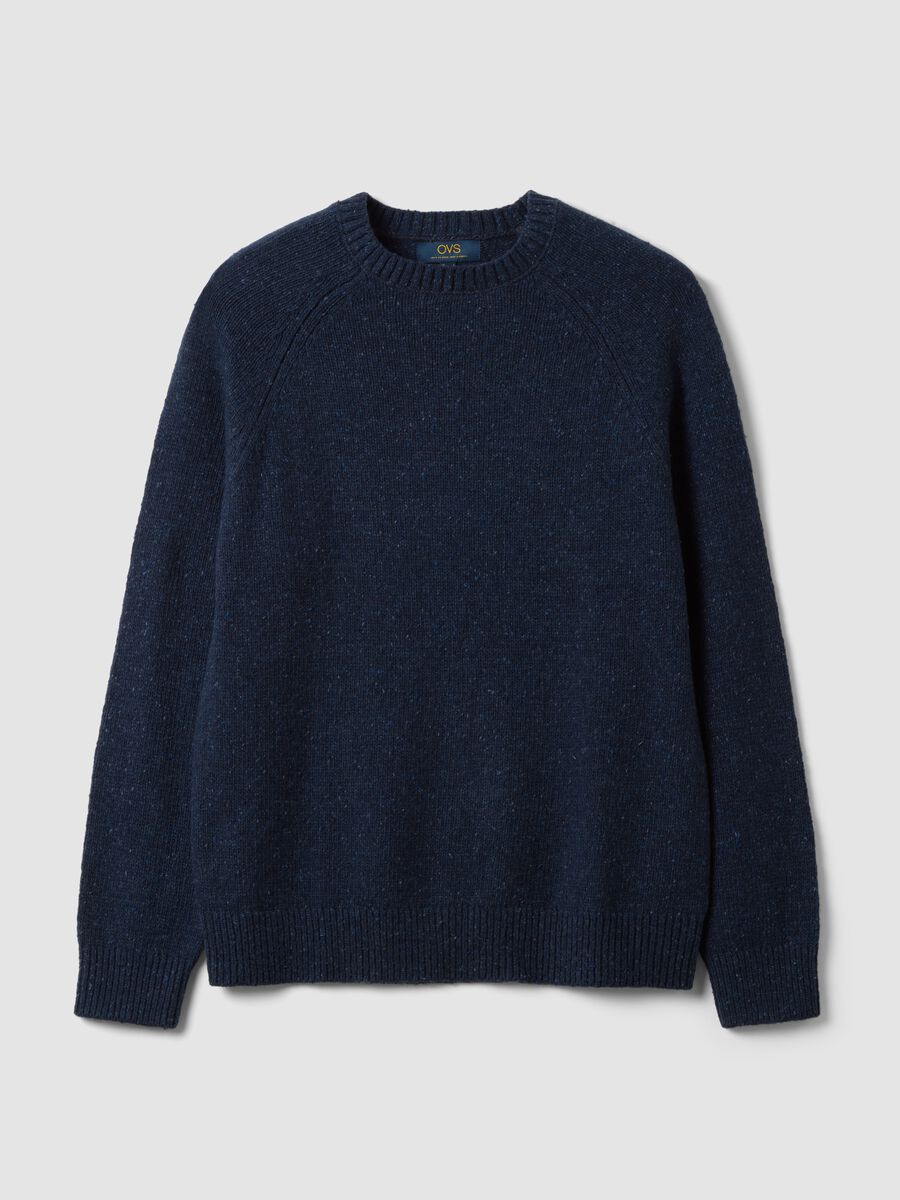 Blue crew-neck cotton and wool-blend jumper_0