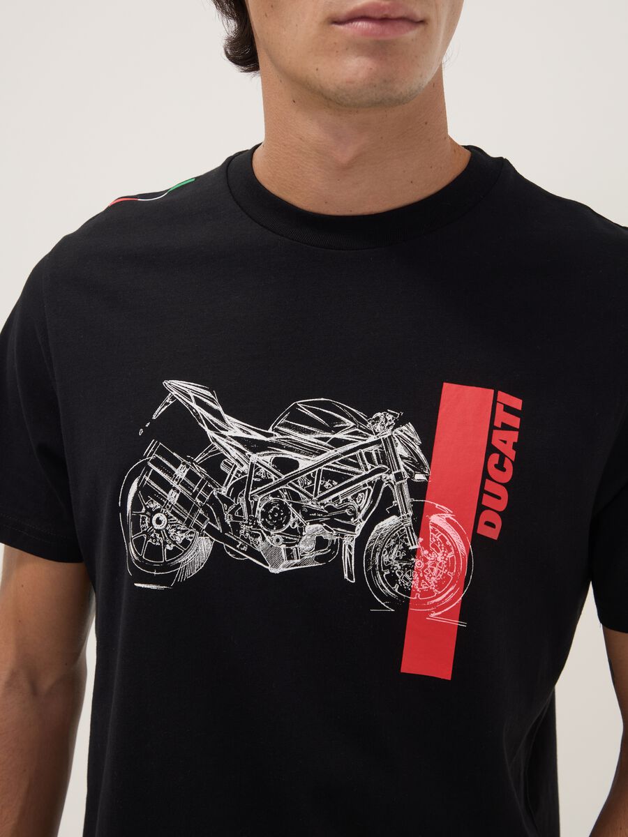 Black pure cotton Ducati print T-shirt, regular fit_2
