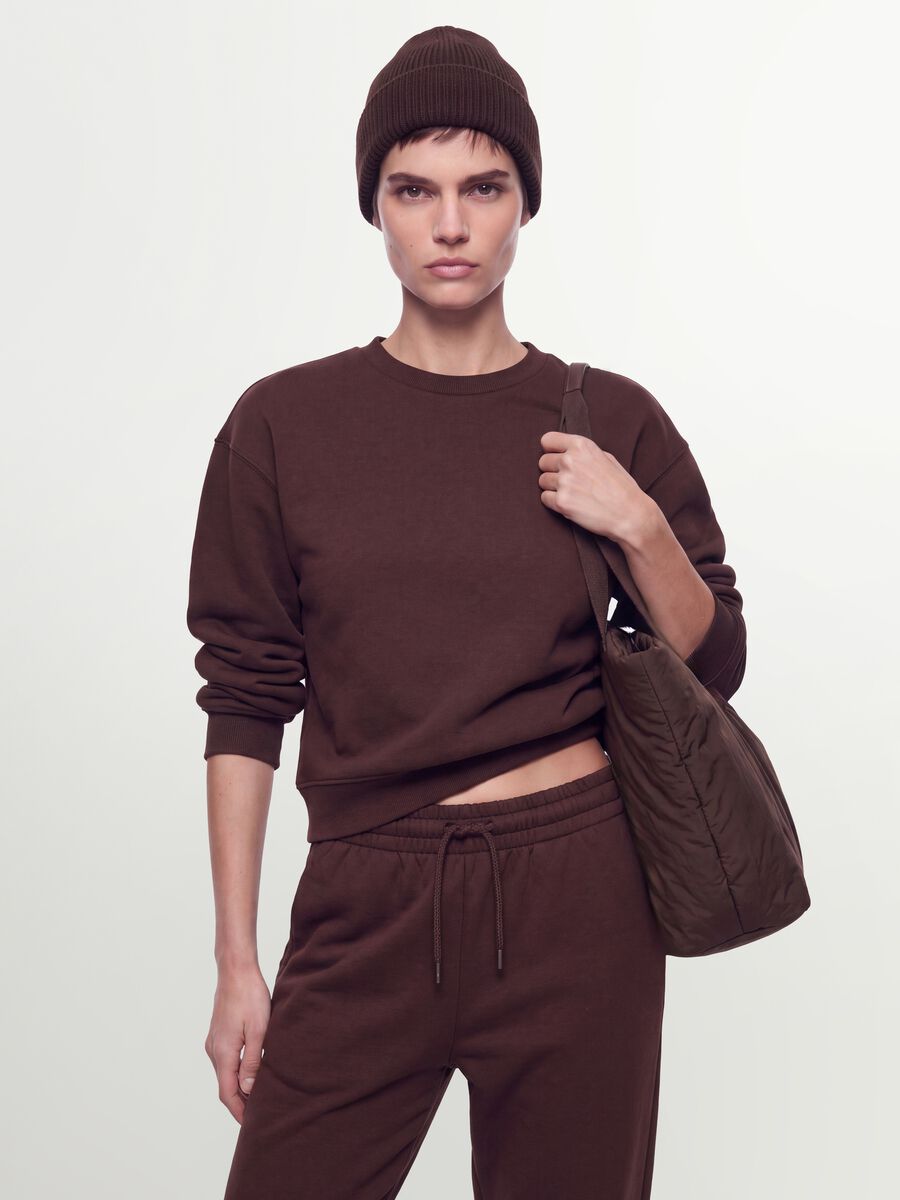 Brown cotton-blend crew-neck sweatshirt, regular fit_0