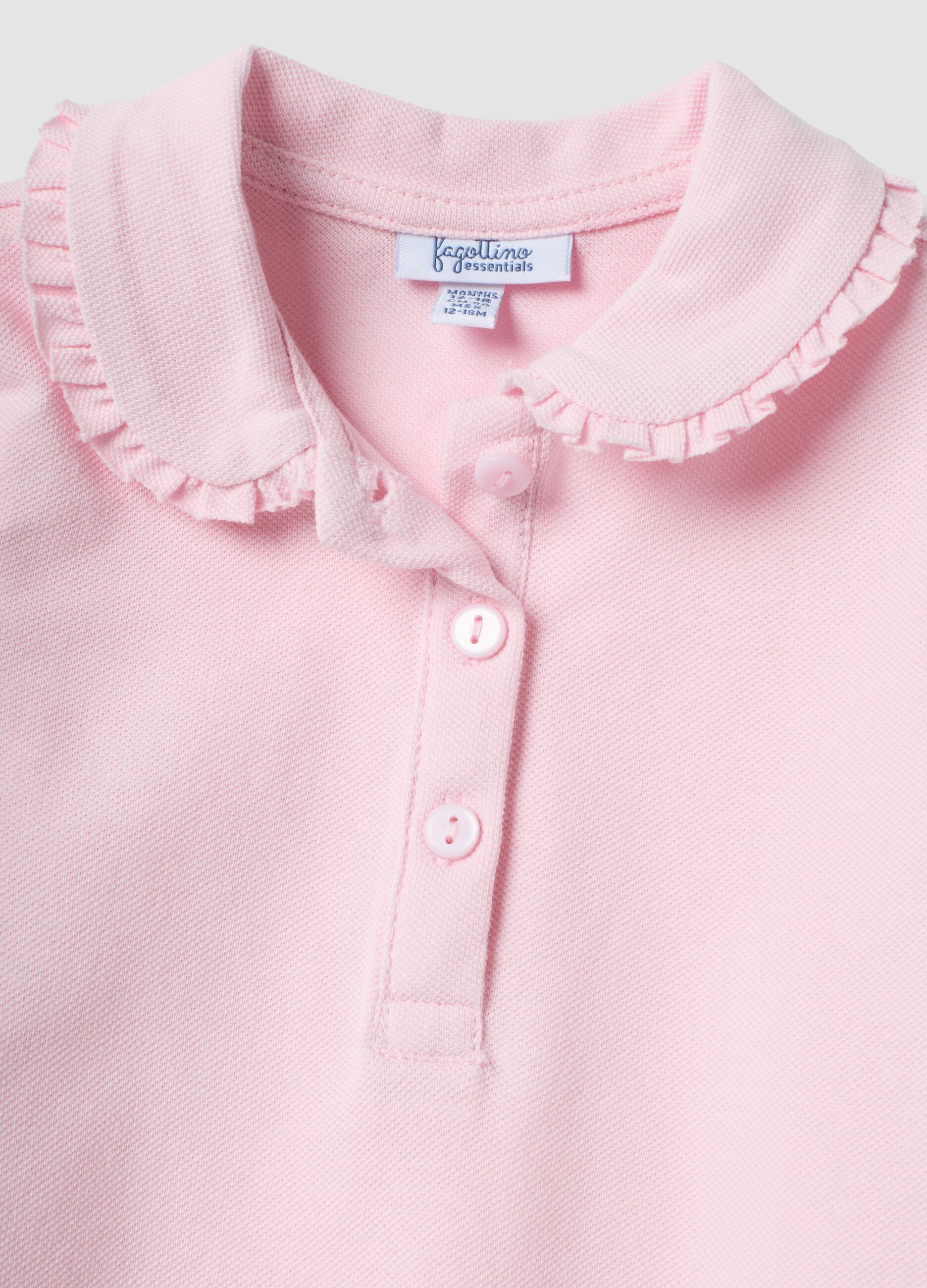 Pink long-sleeve organic cotton polo shirt, regular fit, for baby girl