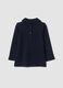 Navy pure cotton T-shirt with ruffled high neck_1