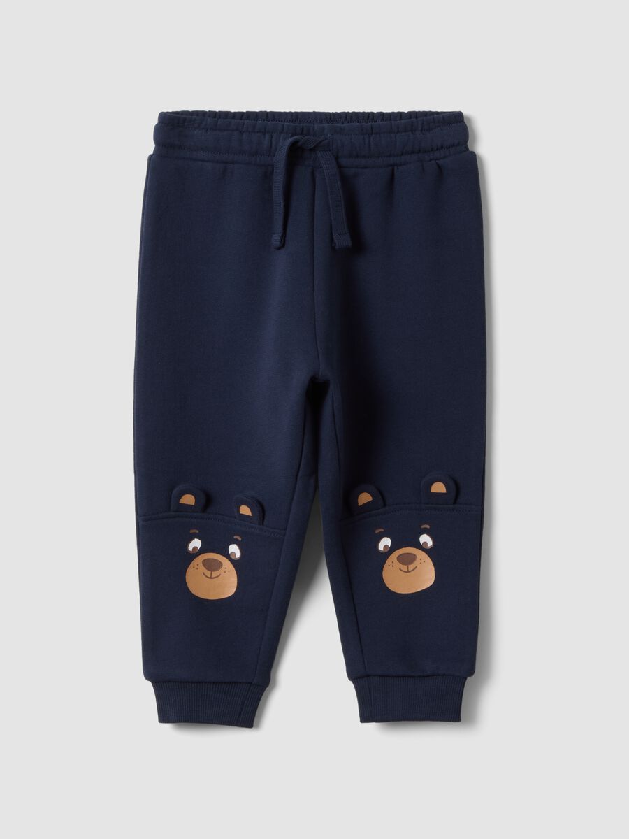 Blue pure cotton over-fit joggers with teddy bear print_0