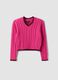 Pink pure cotton cable-knit V-neck jumper for girls_3