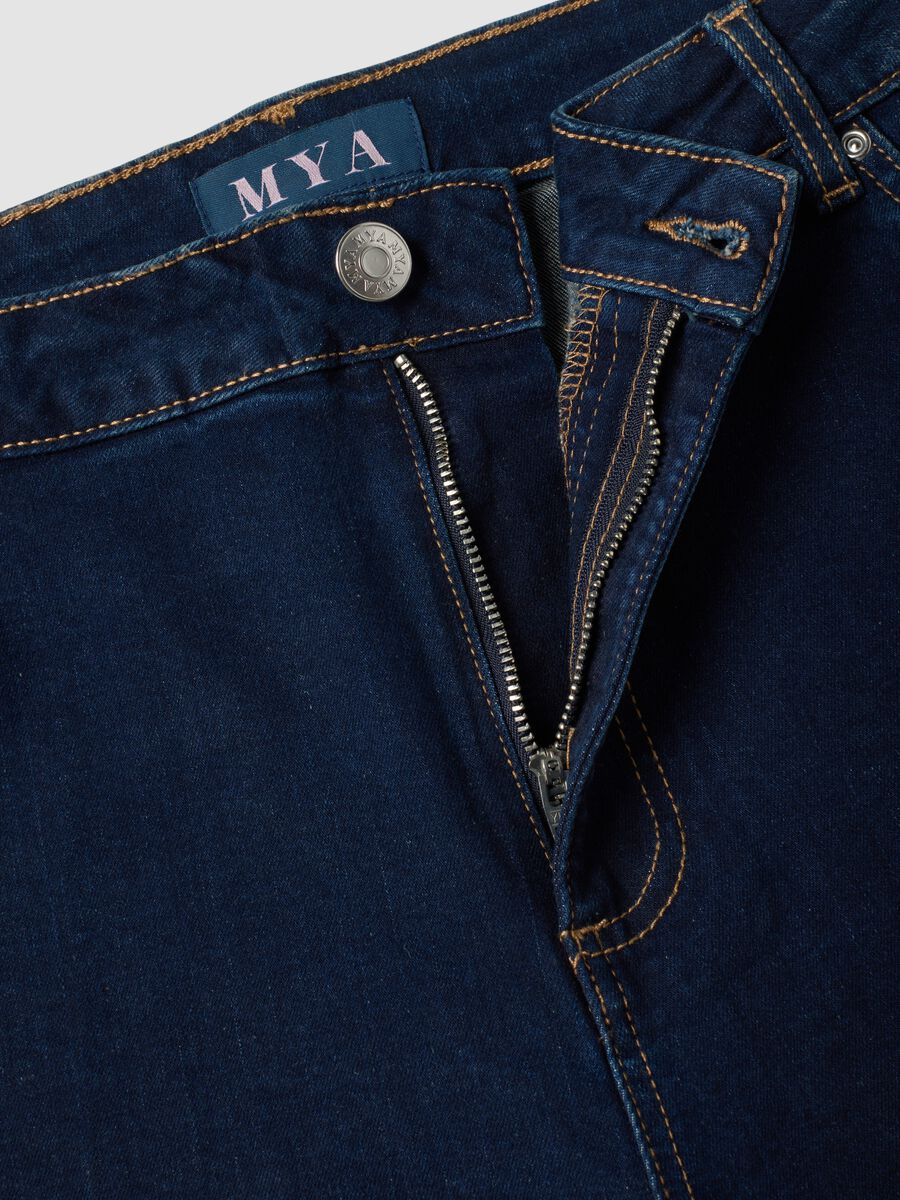 Blue stretch-cotton denim bootcut jeans_5