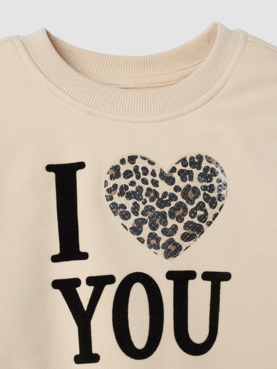 Sand cotton-blend crew-neck sweatshirt with heart print_2