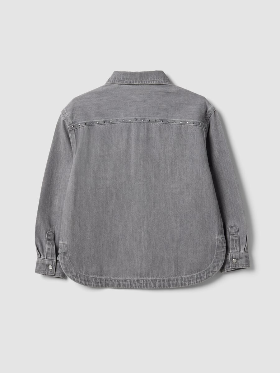 Grey oversized pure cotton shirt with studs for girls_2