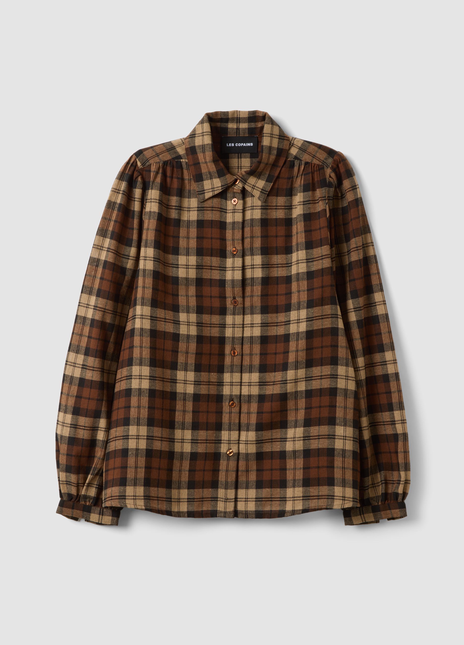 Brown checked shirt with classic collar