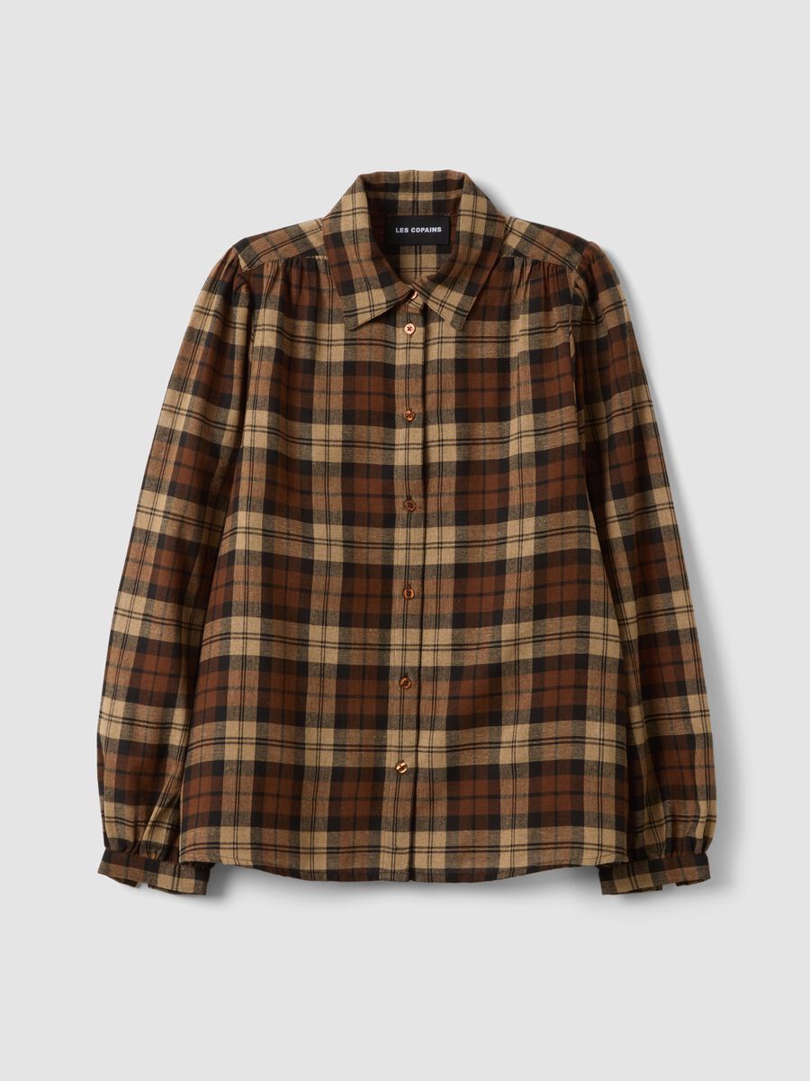 Brown checked shirt with classic collar_0