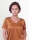 Brown satin V-neck blouse in stretch fabric, regular fit_0