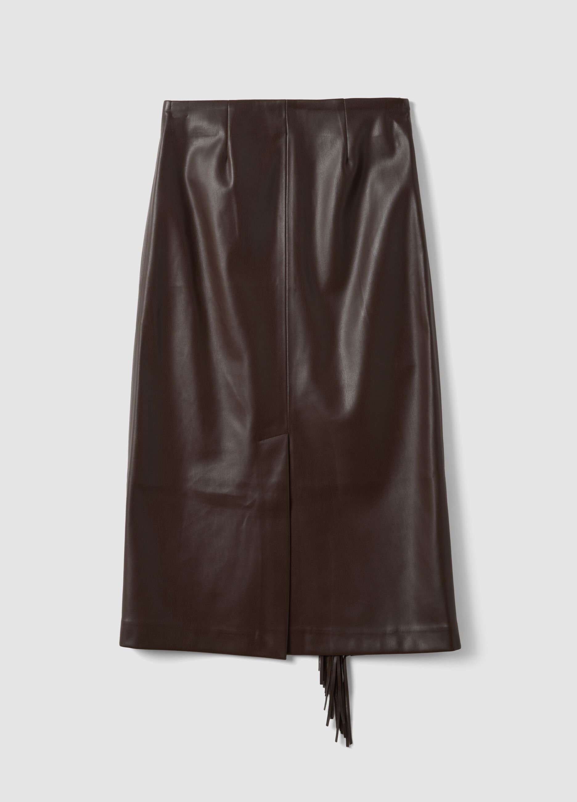 Brown midi skirt with fringe