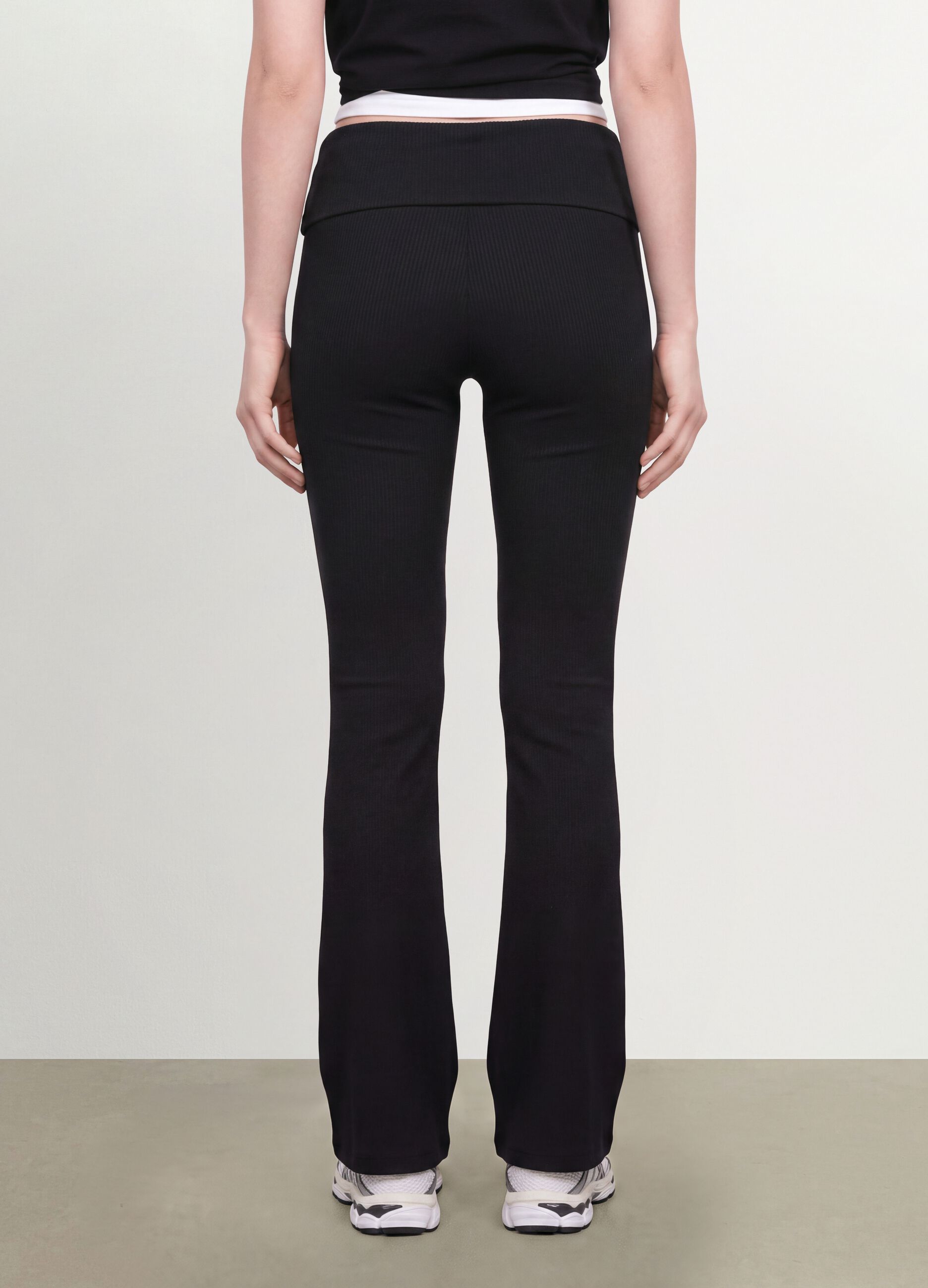 Black flared ribbed pure cotton leggings