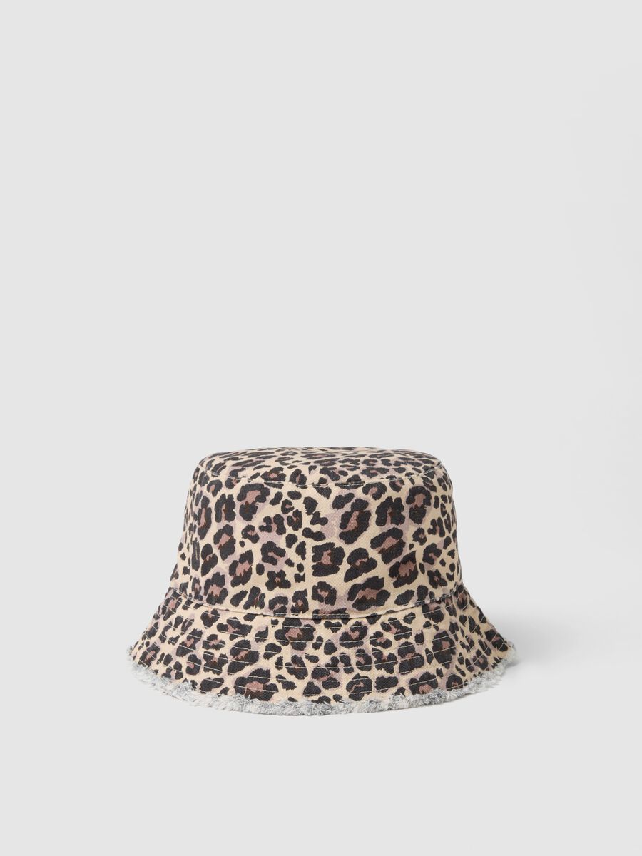 Multicolour Leopard Print Cotton Bucket Hat for Girls_0