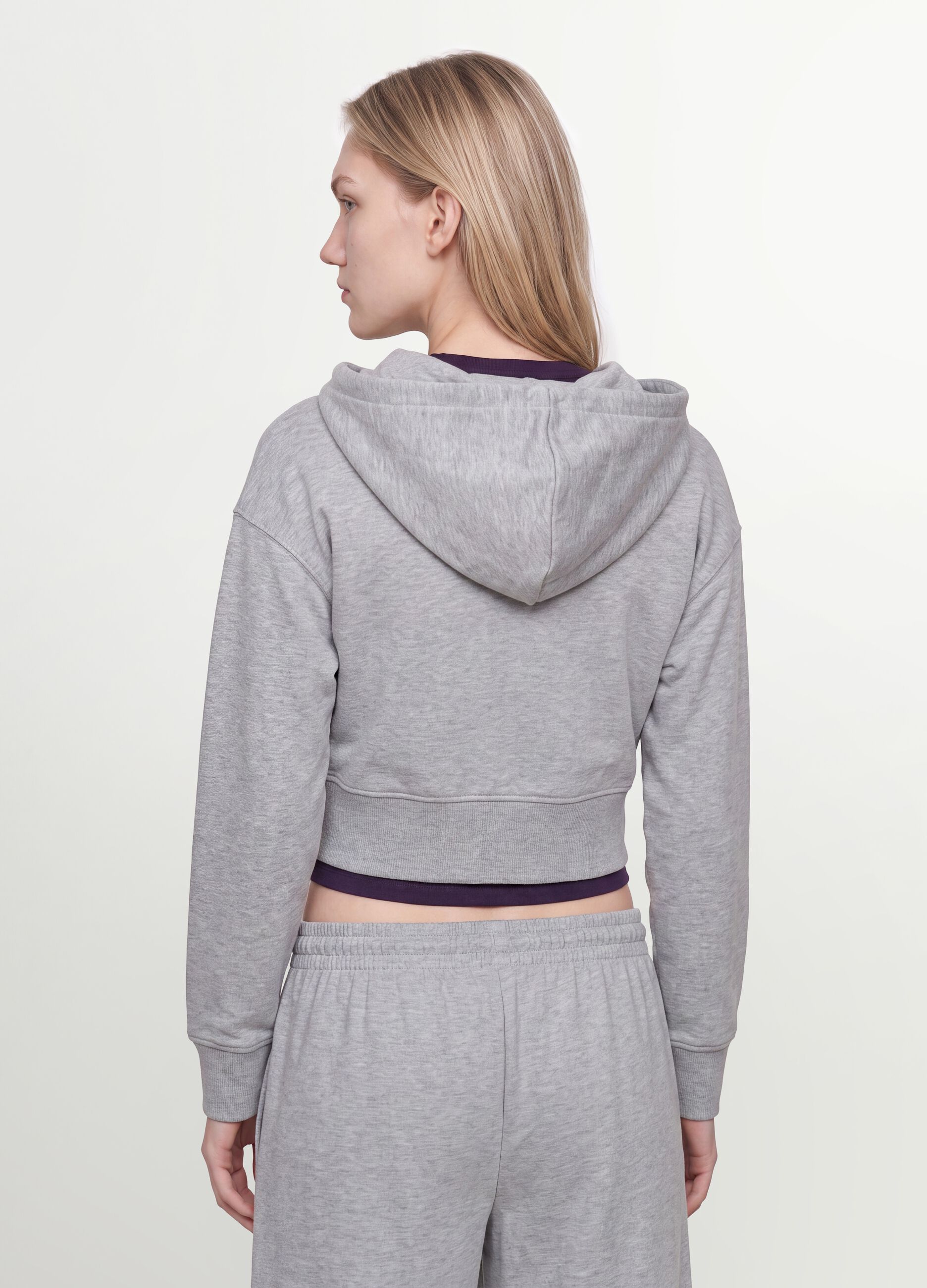 Grey full-zip cotton-blend hoodie, fitted cut