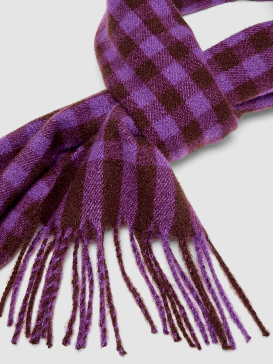 Purple checked viscose-blend scarf with fringes_1