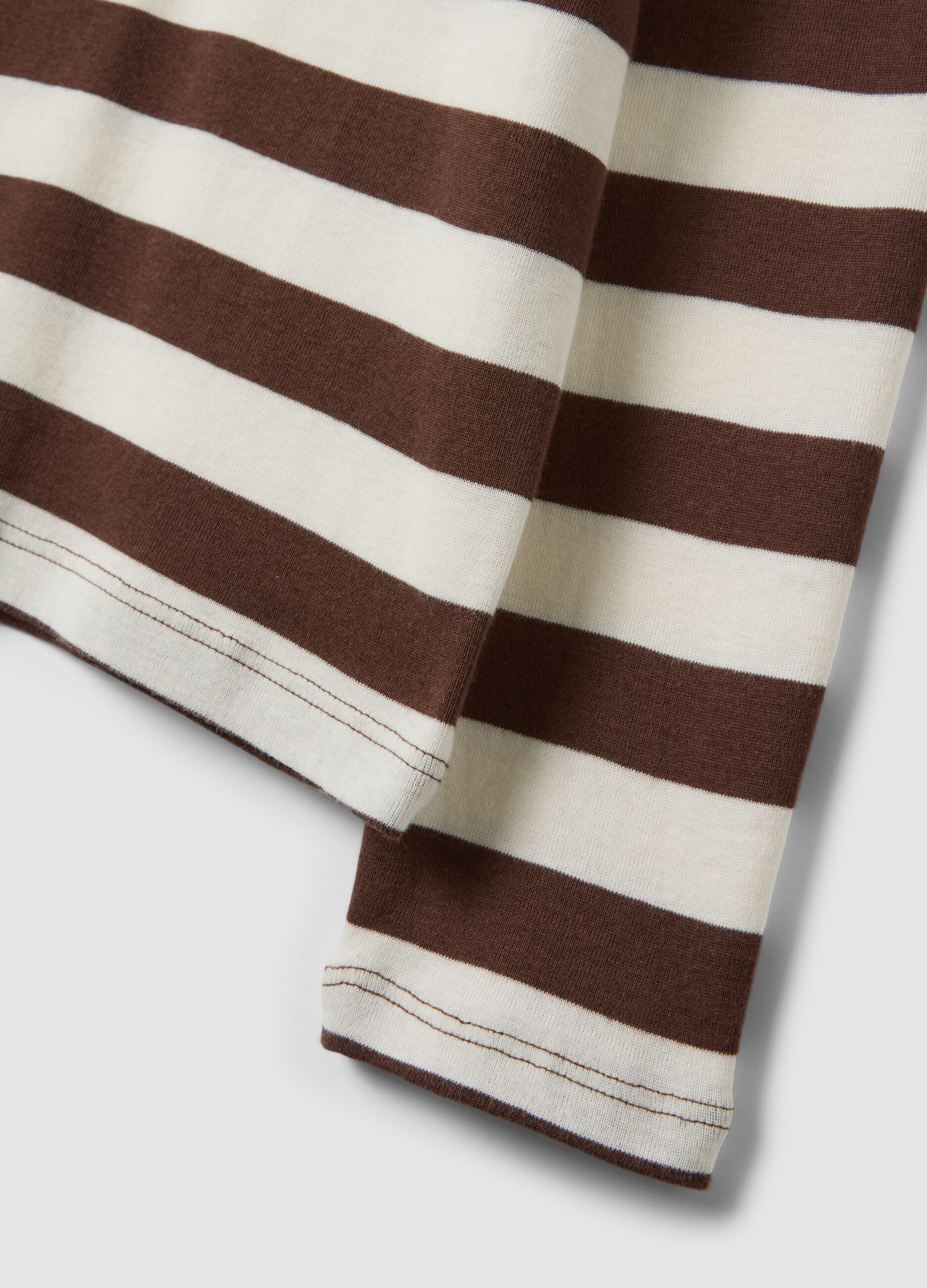 T-shirt bianca a righe in puro cotone con girocollo