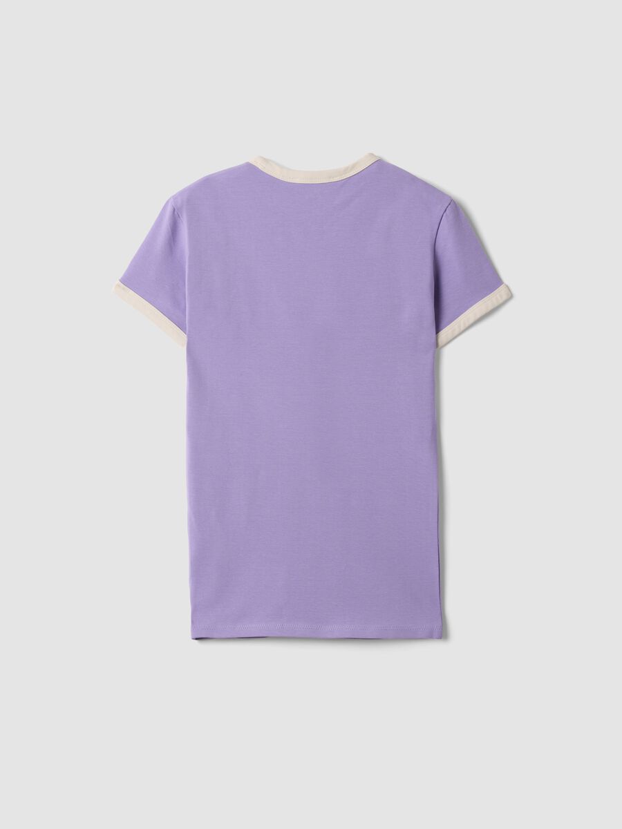 Purple fitted stretch cotton T-shirt with contrast trims_2