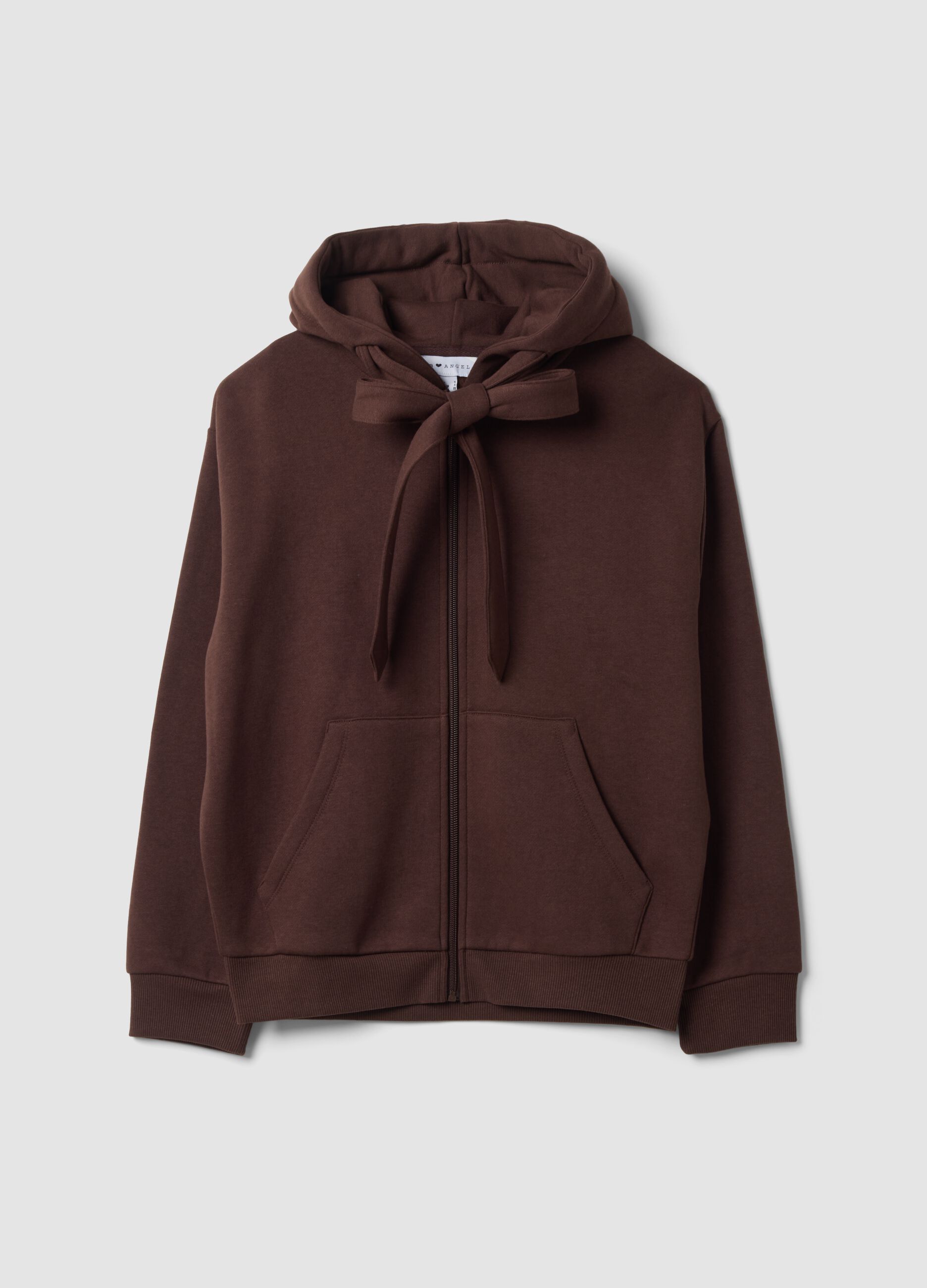 Felpa marrone con cappuccio e fiocco relaxed fit