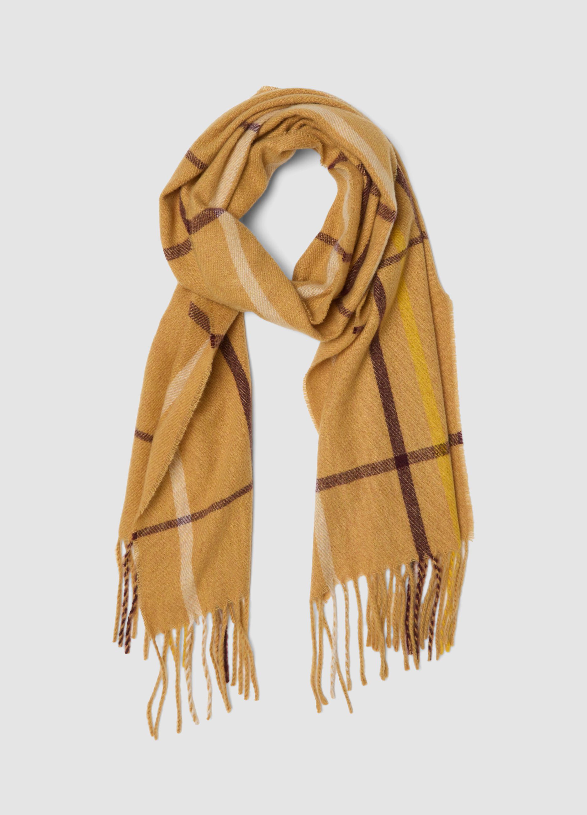 Yellow and blue wool-blend checked scarf