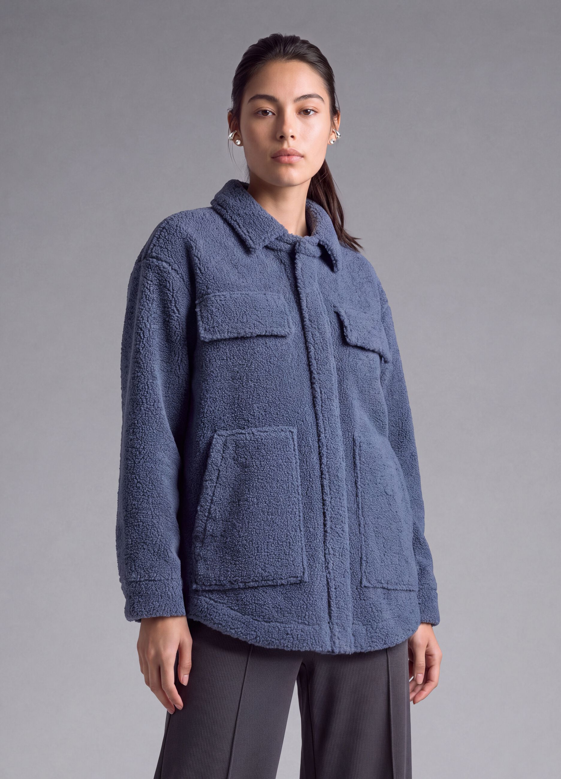 Blue sherpa shacket with buttons, relaxed fit &ndash; ALTAVIA STUDIO
