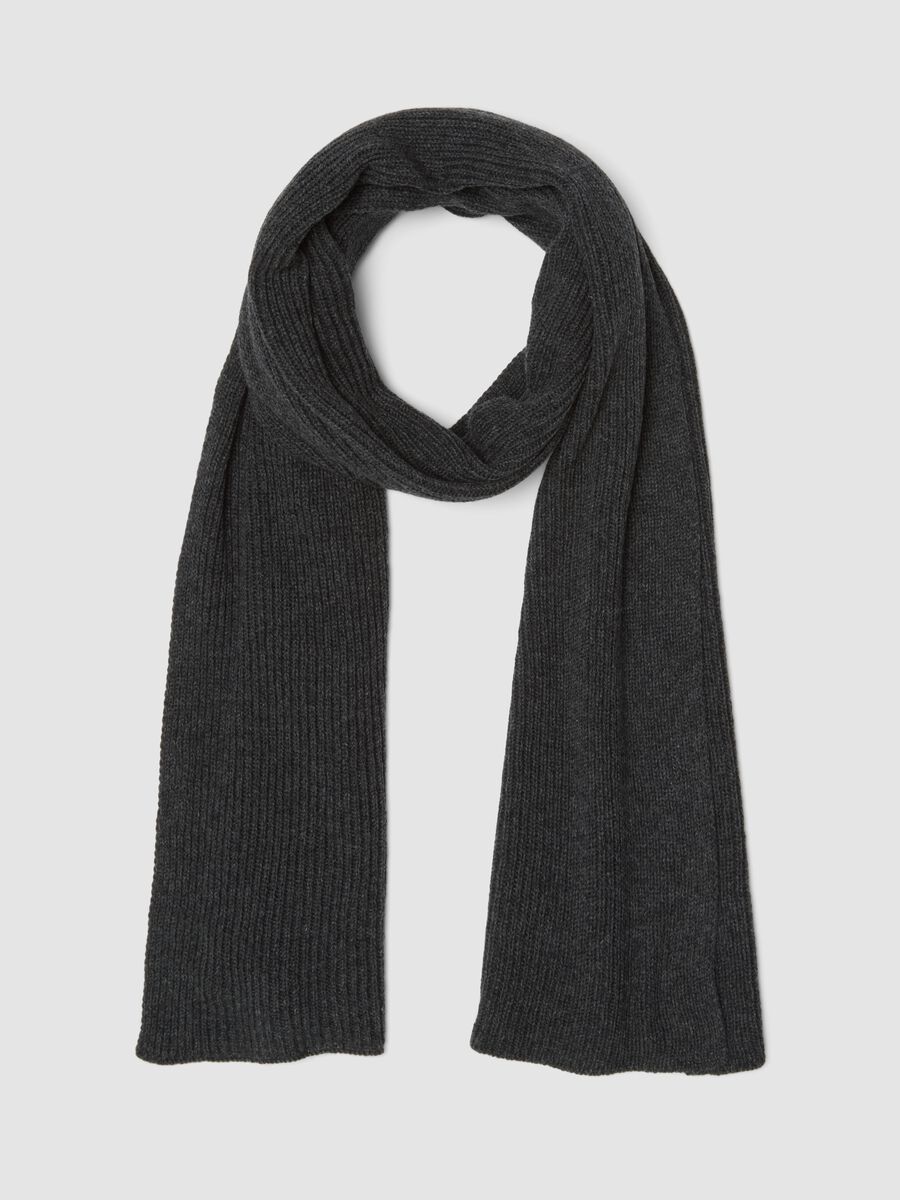 Grey ribbed pure cashmere scarf_0