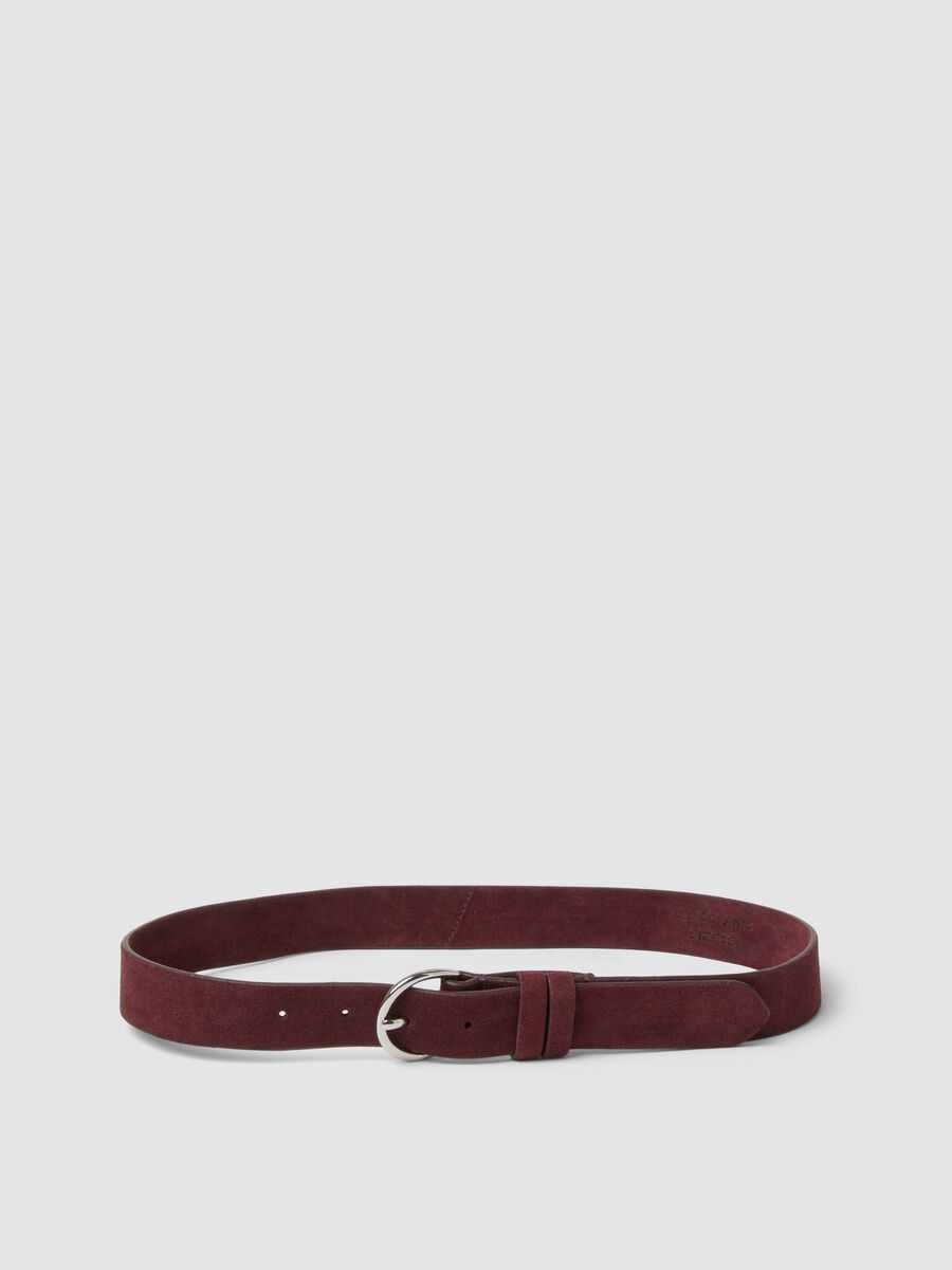 Red genuine leather belt with oval buckle_0