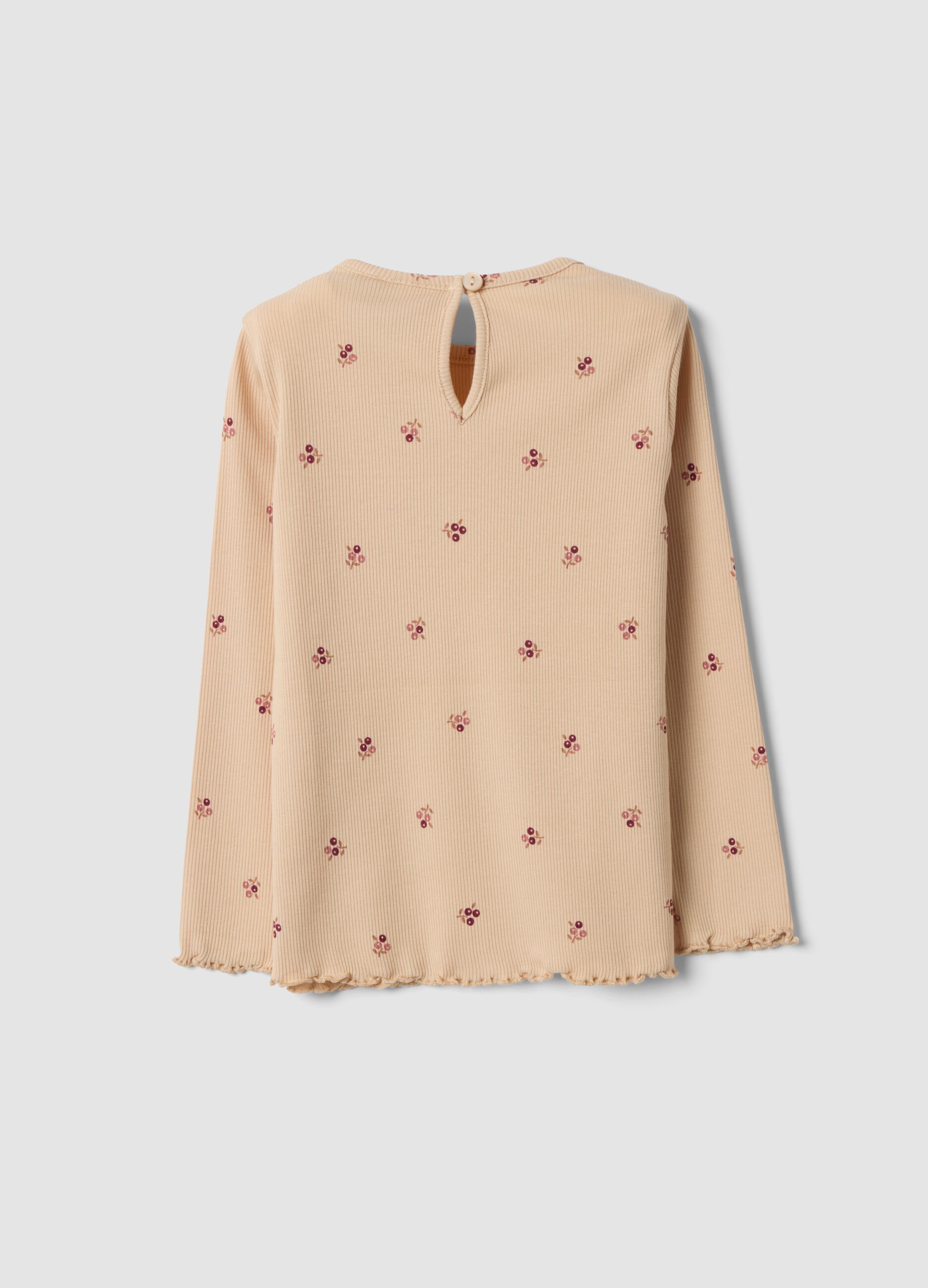 Beige organic stretch cotton crew-neck T-shirt