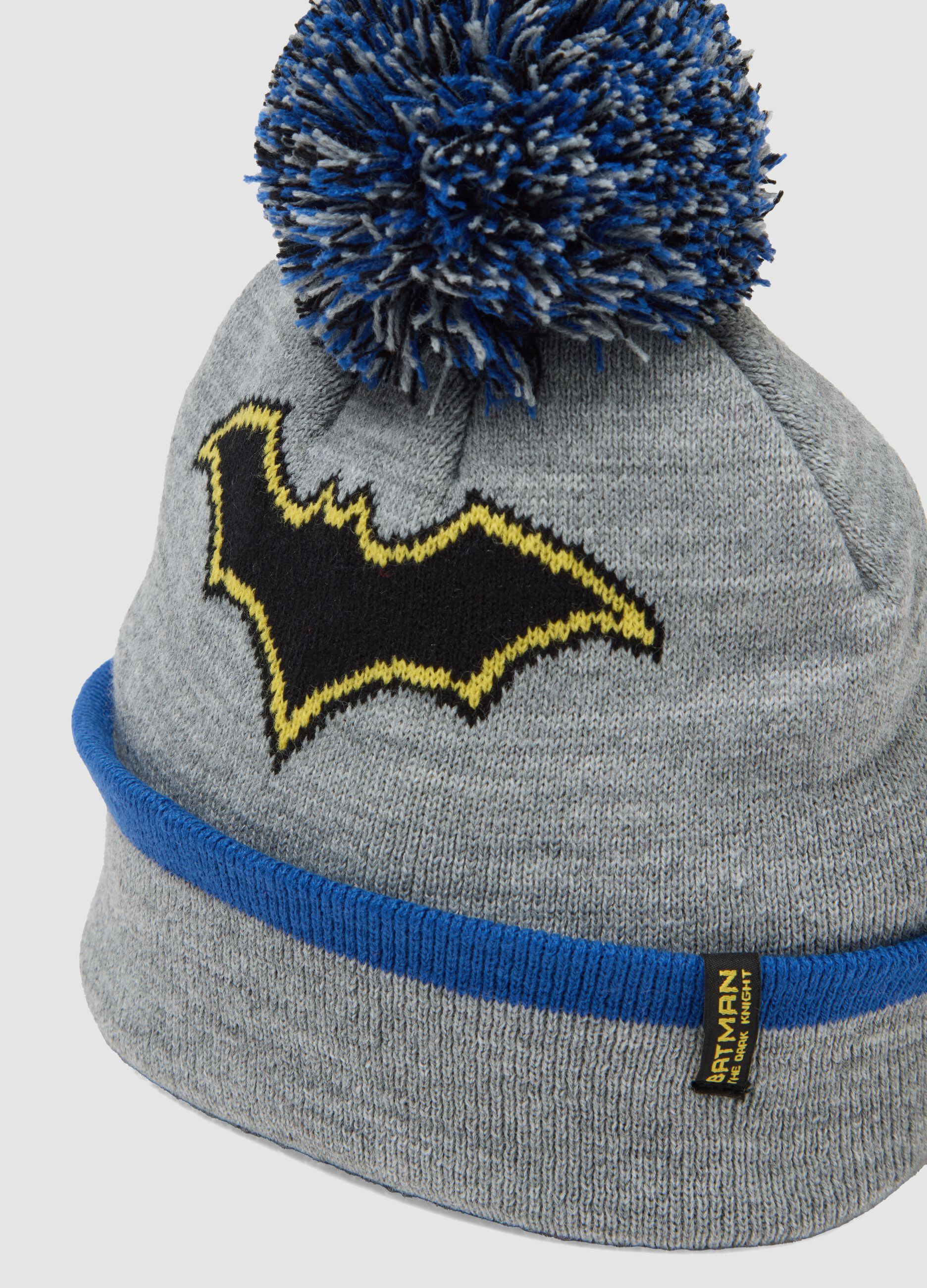 Grey Batman hat, neck warmer and gloves set