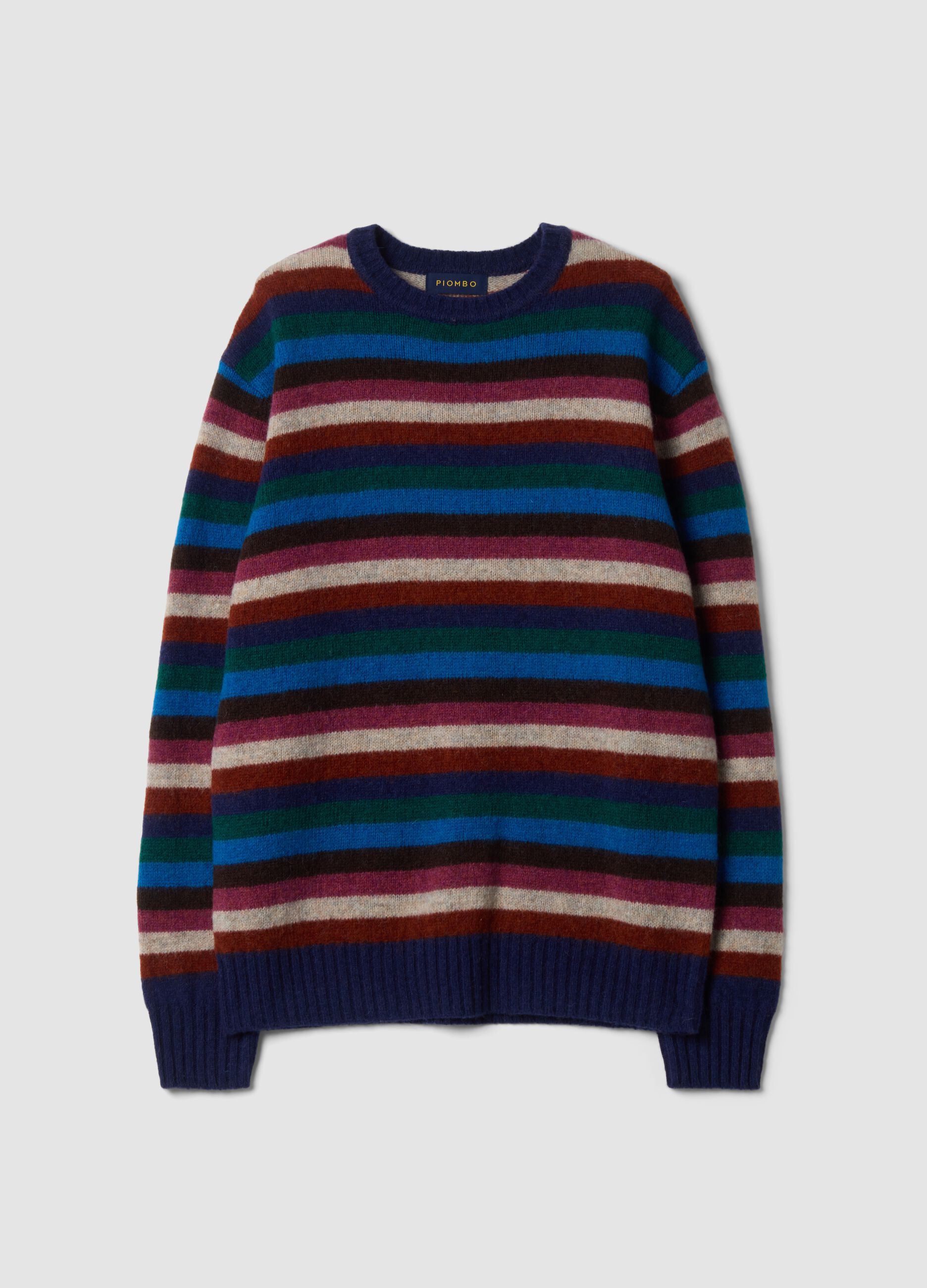 Navy striped pure wool crew-neck jumper