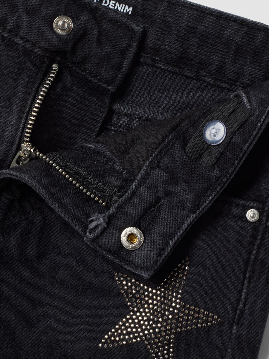 Jeans blu wide leg in puro cotone con stelle_8
