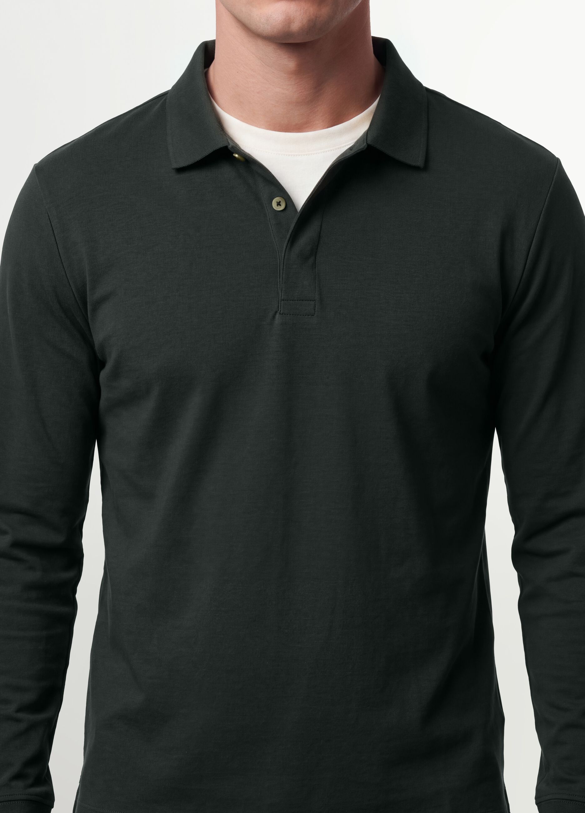 Grey regular-fit long-sleeve stretch cotton polo