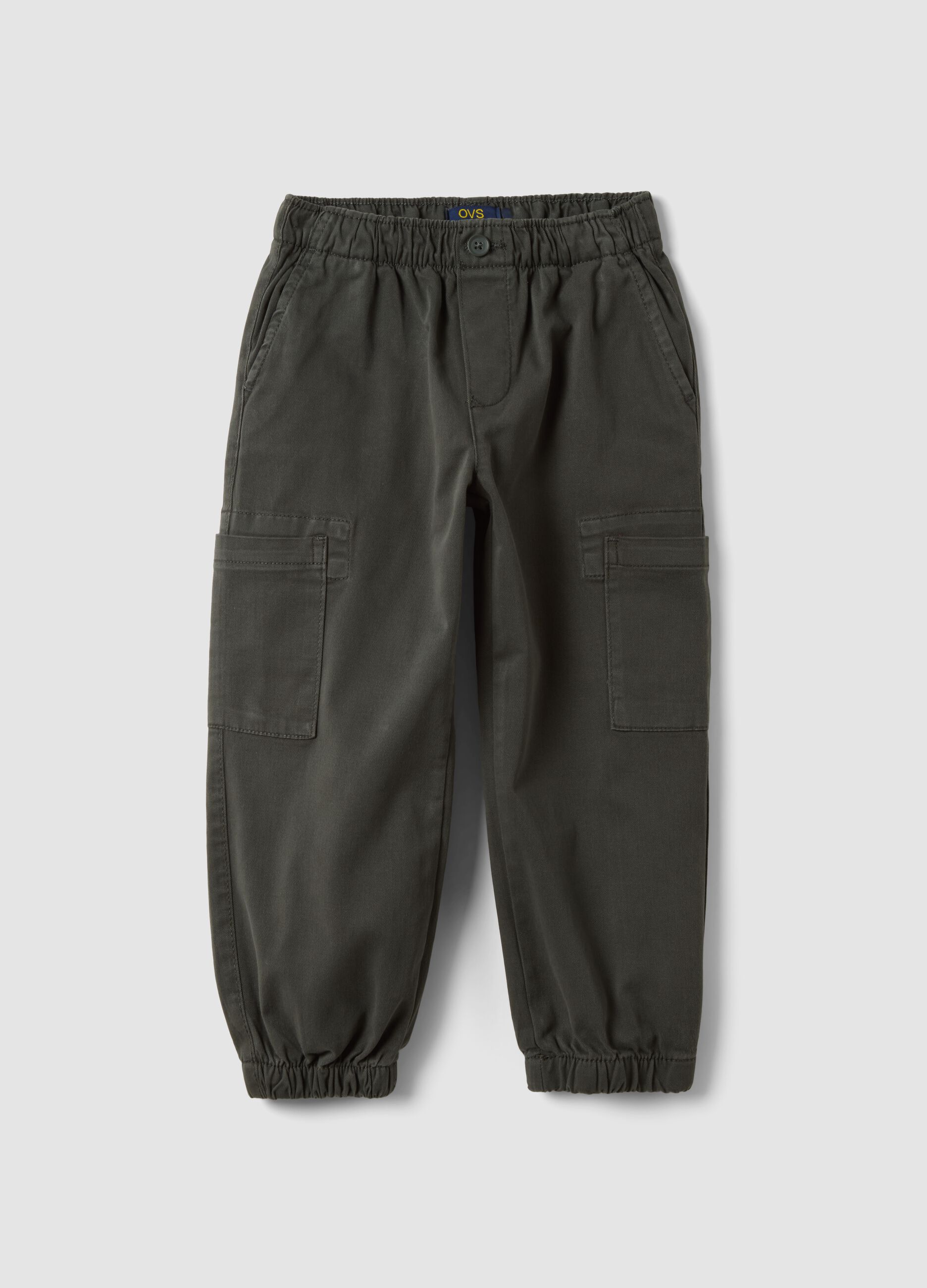 Grey stretch-cotton joggers with cargo pockets