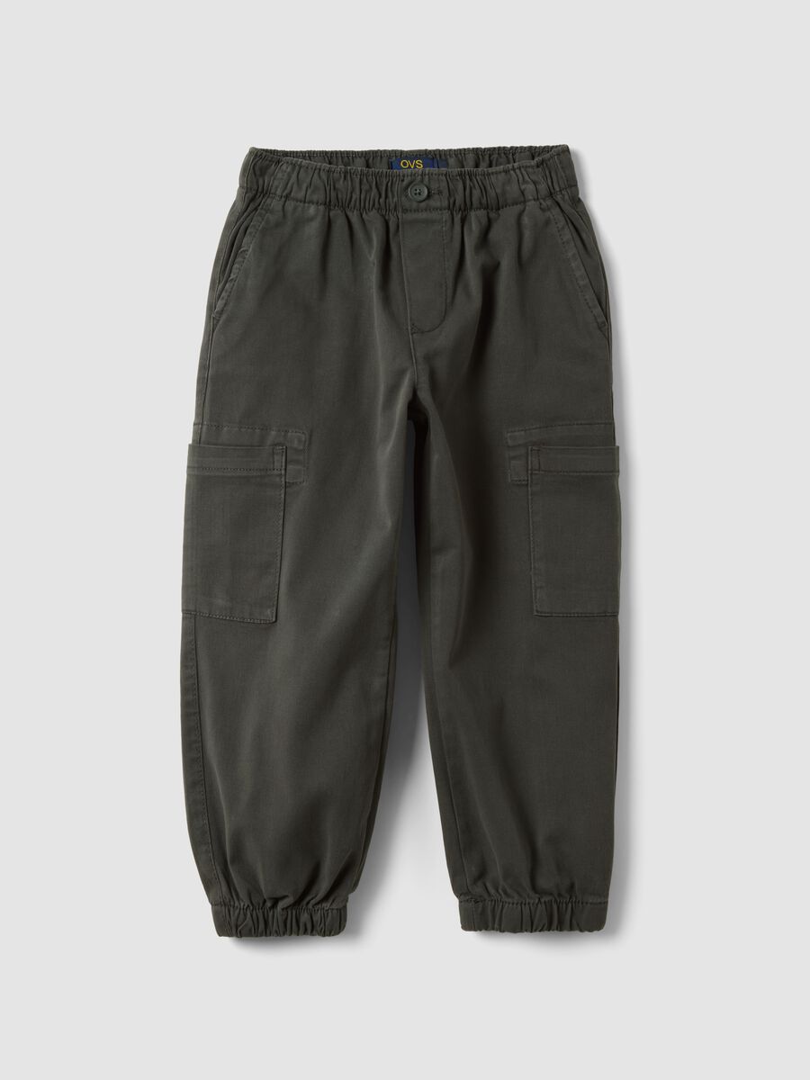 Grey stretch-cotton joggers with cargo pockets_0