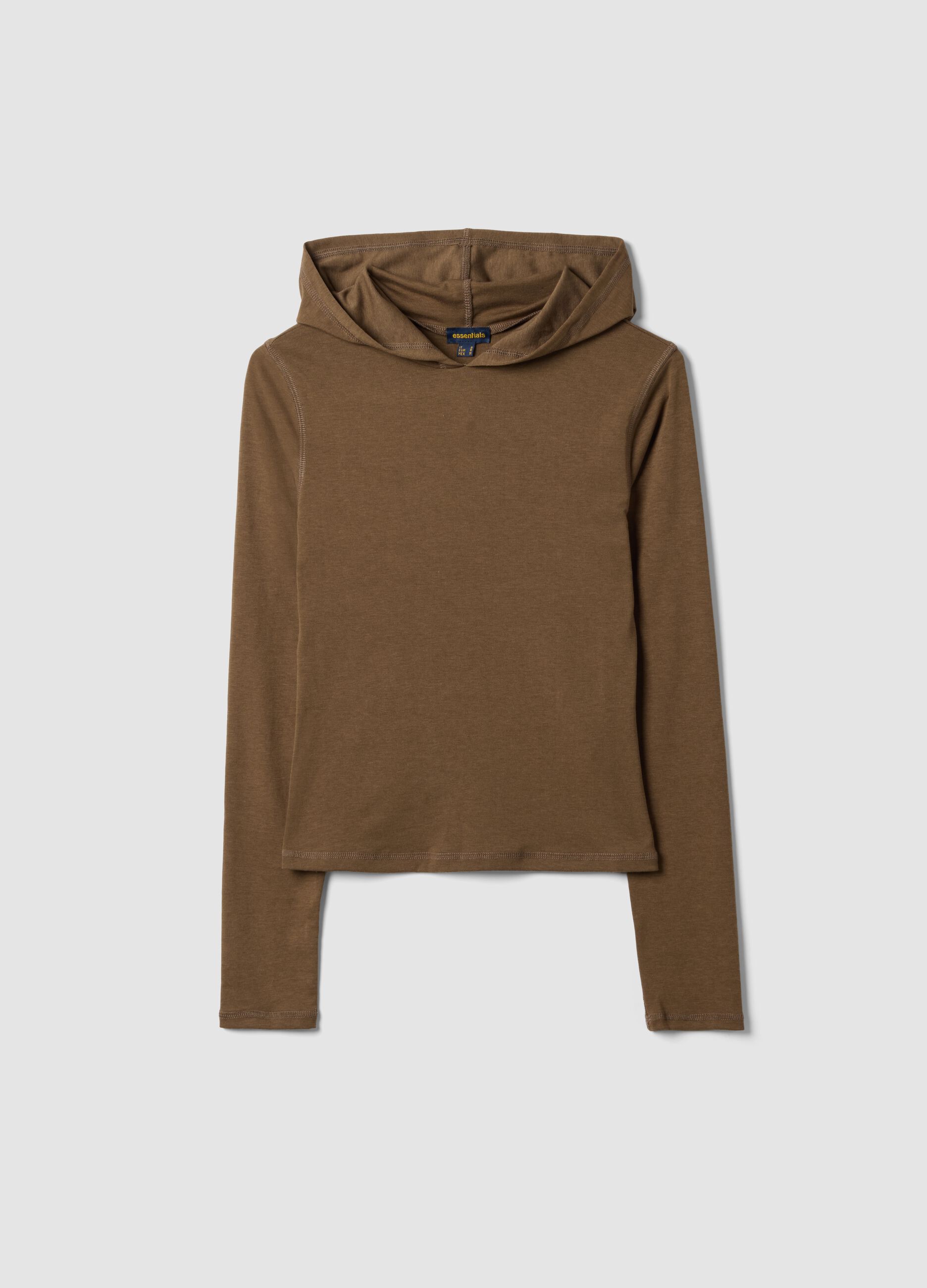 Camel stretch viscose crew-neck top
