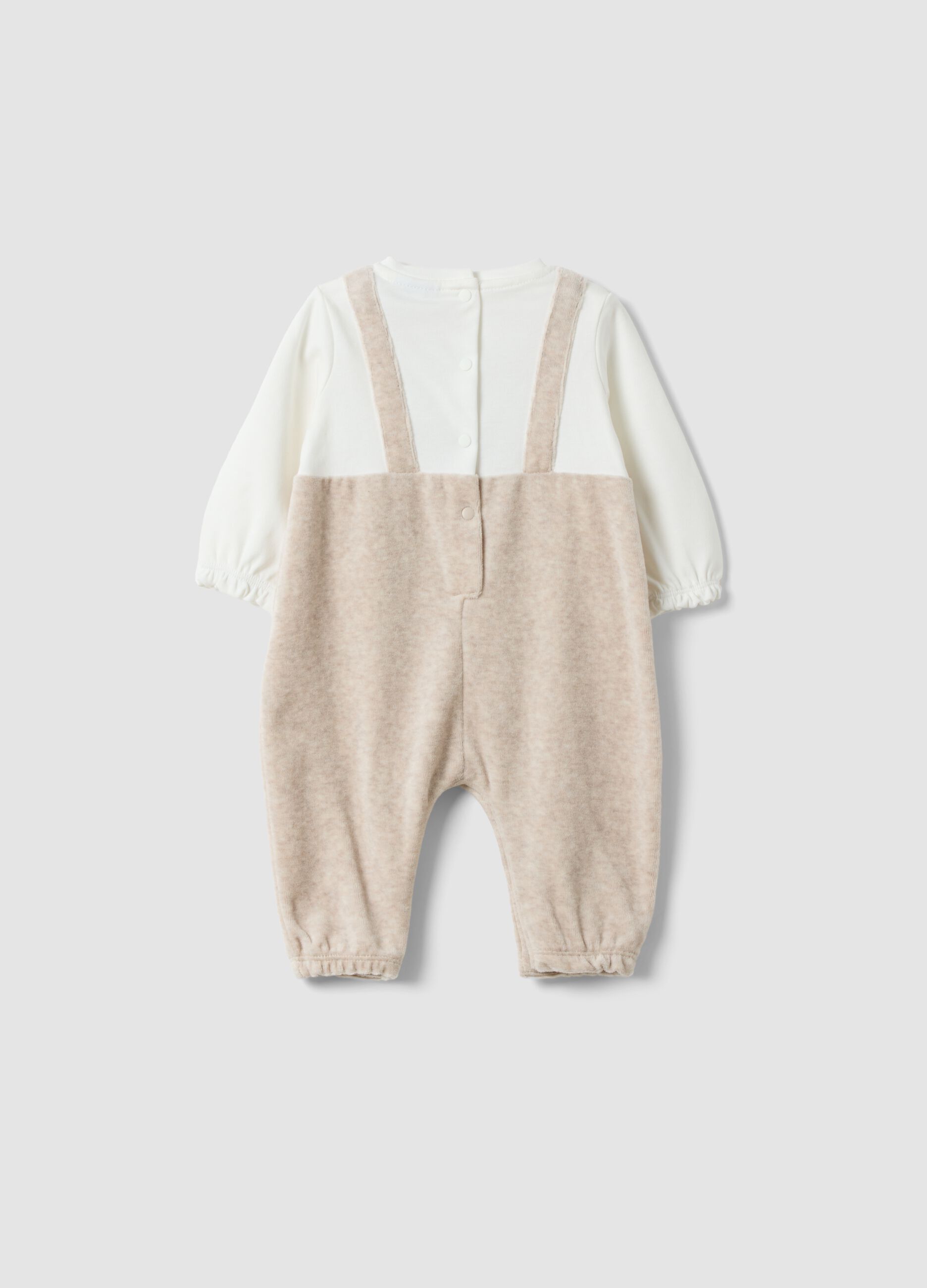 Beige organic cotton-blend babygrow with integrated bodysuit
