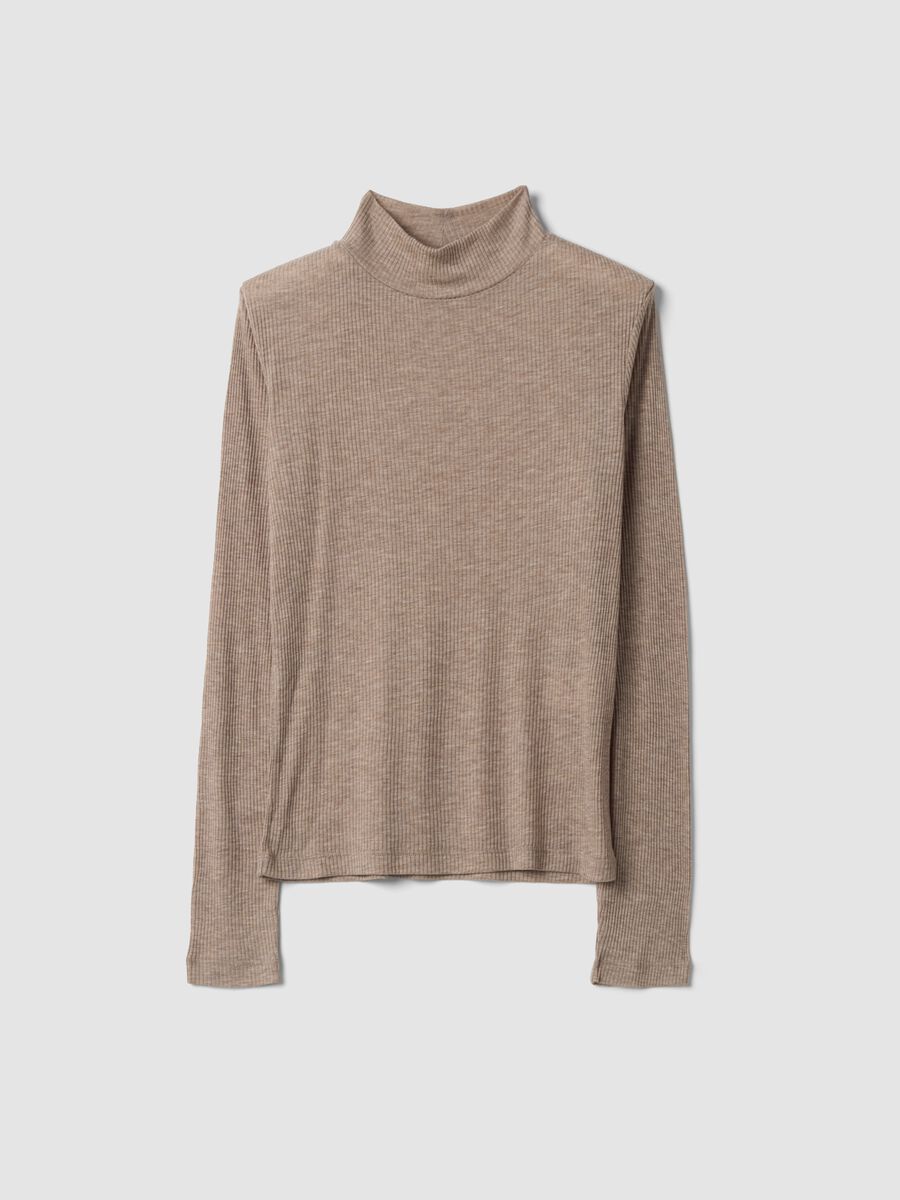 Beige ribbed lyocell-wool blend T-shirt, regular fit_0