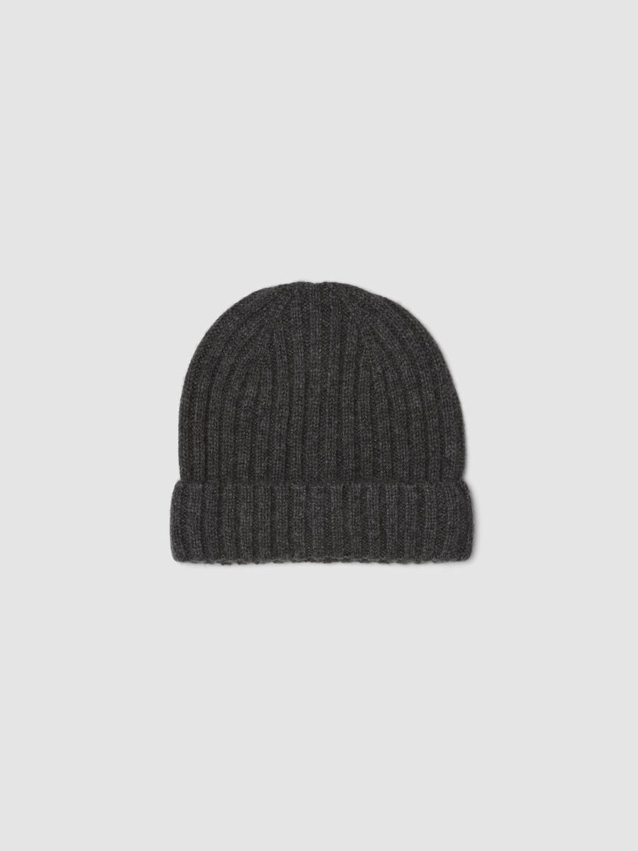 Grey marl ribbed beanie in pure cashmere_0